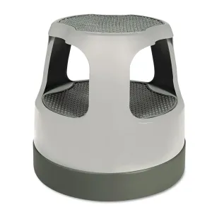 Cramer® Scooter Stool, Round, 2-Step, Step and Lock Wheels, 300 lb Capacity, 15" Working Height, Gray