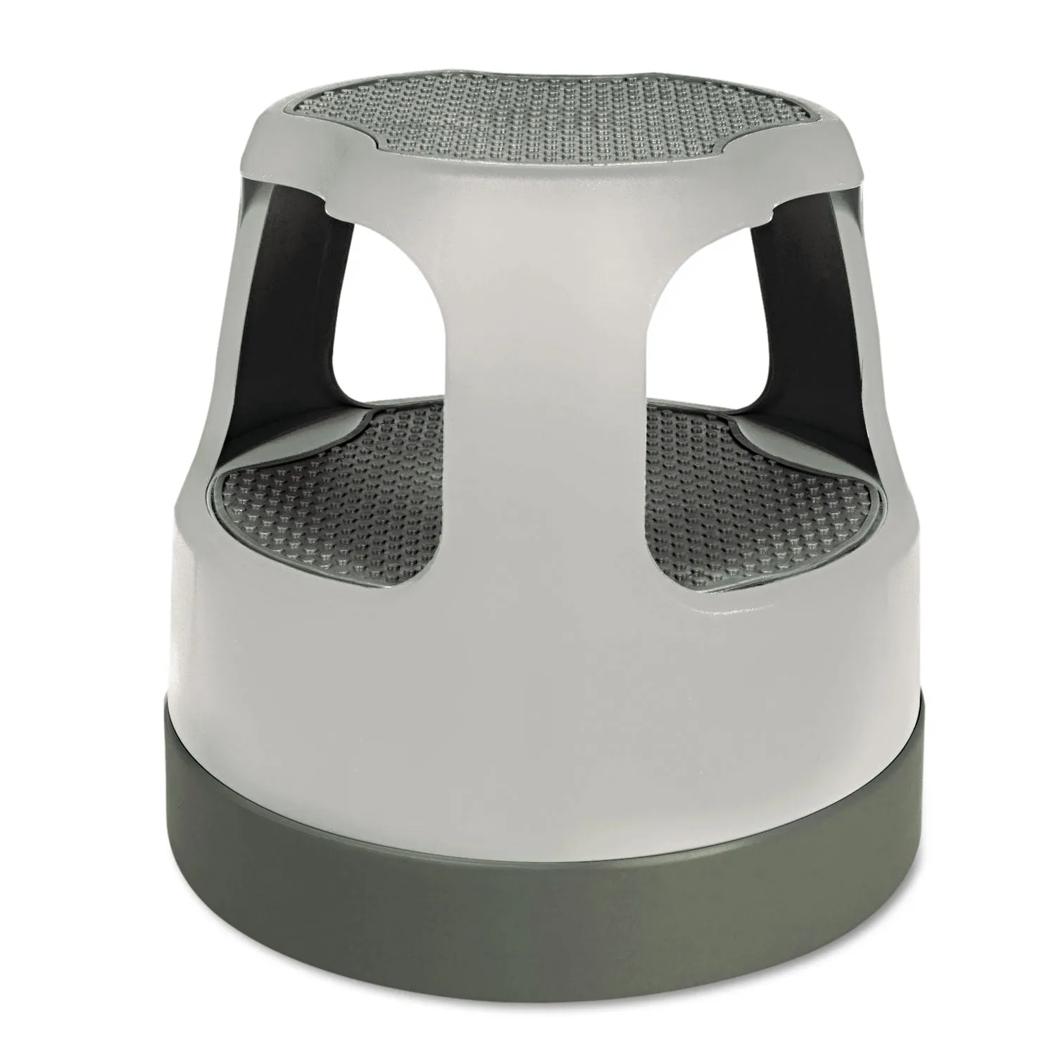 Cramer® Scooter Stool, Round, 2-Step, Step and Lock Wheels, 300 lb Capacity, 15" Working Height, Gray
