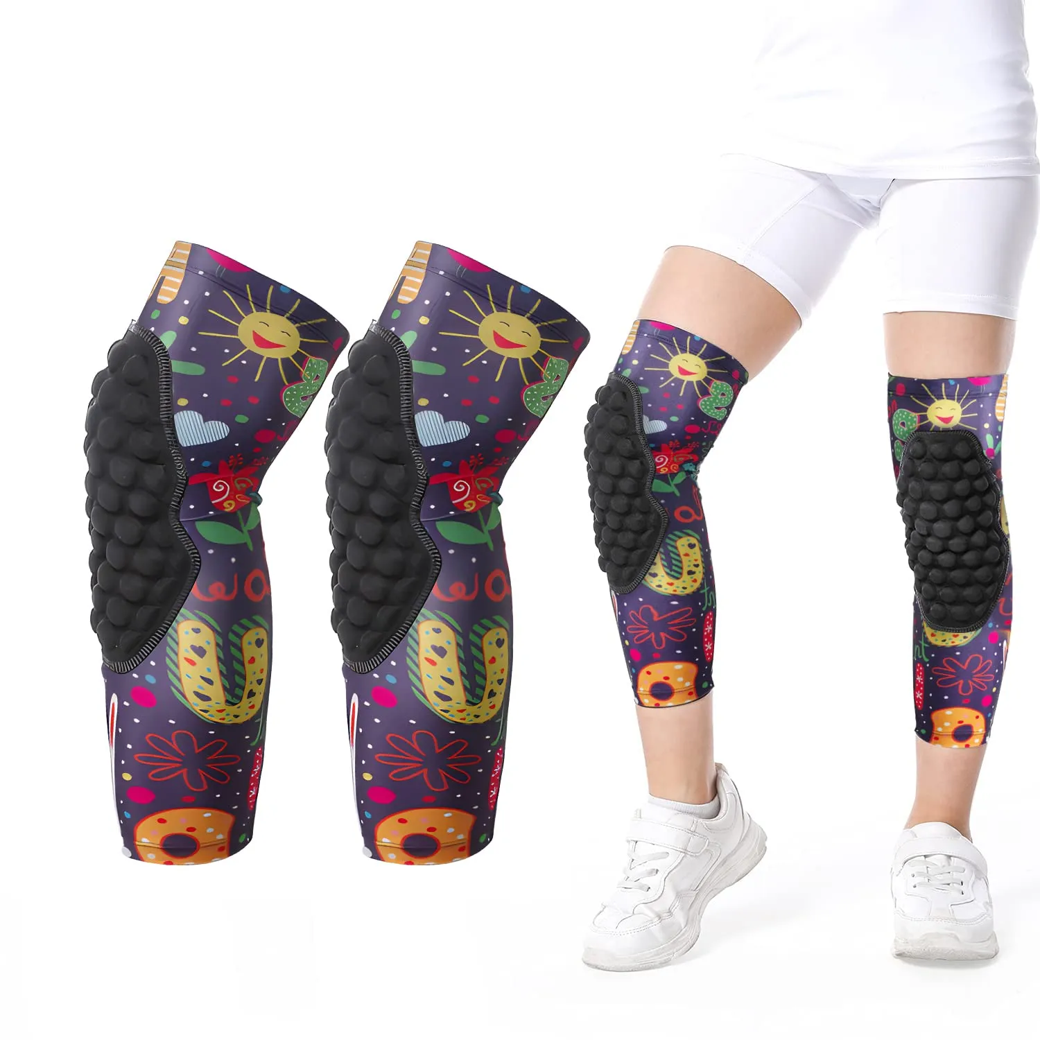 Crash Pad Youth Children Basketball Knee Sleeves, Elbow Pads, Anti-Collision Long-Legged Knee Pads, Volleyball Football Bicycle Wrestling Protective Gear, Boys, Girls, 4-12Years, Joint Protection,