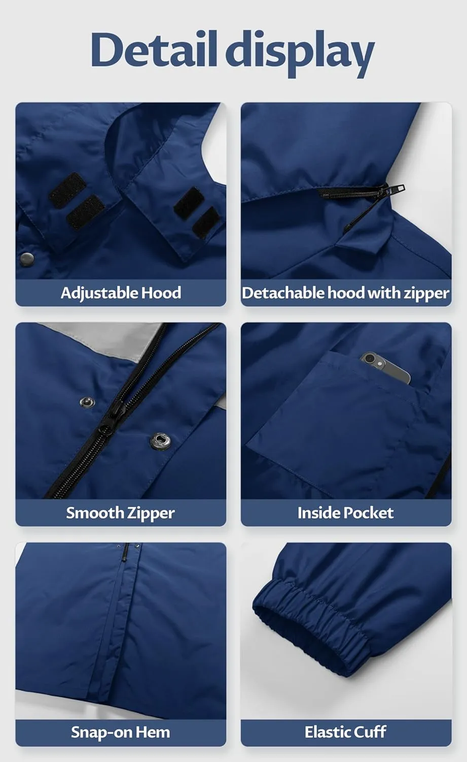 CREATMO US Men's Long Rain Coat Waterproof Packable Rain Jacket Outdoor Lightweight Windbreaker with Hood