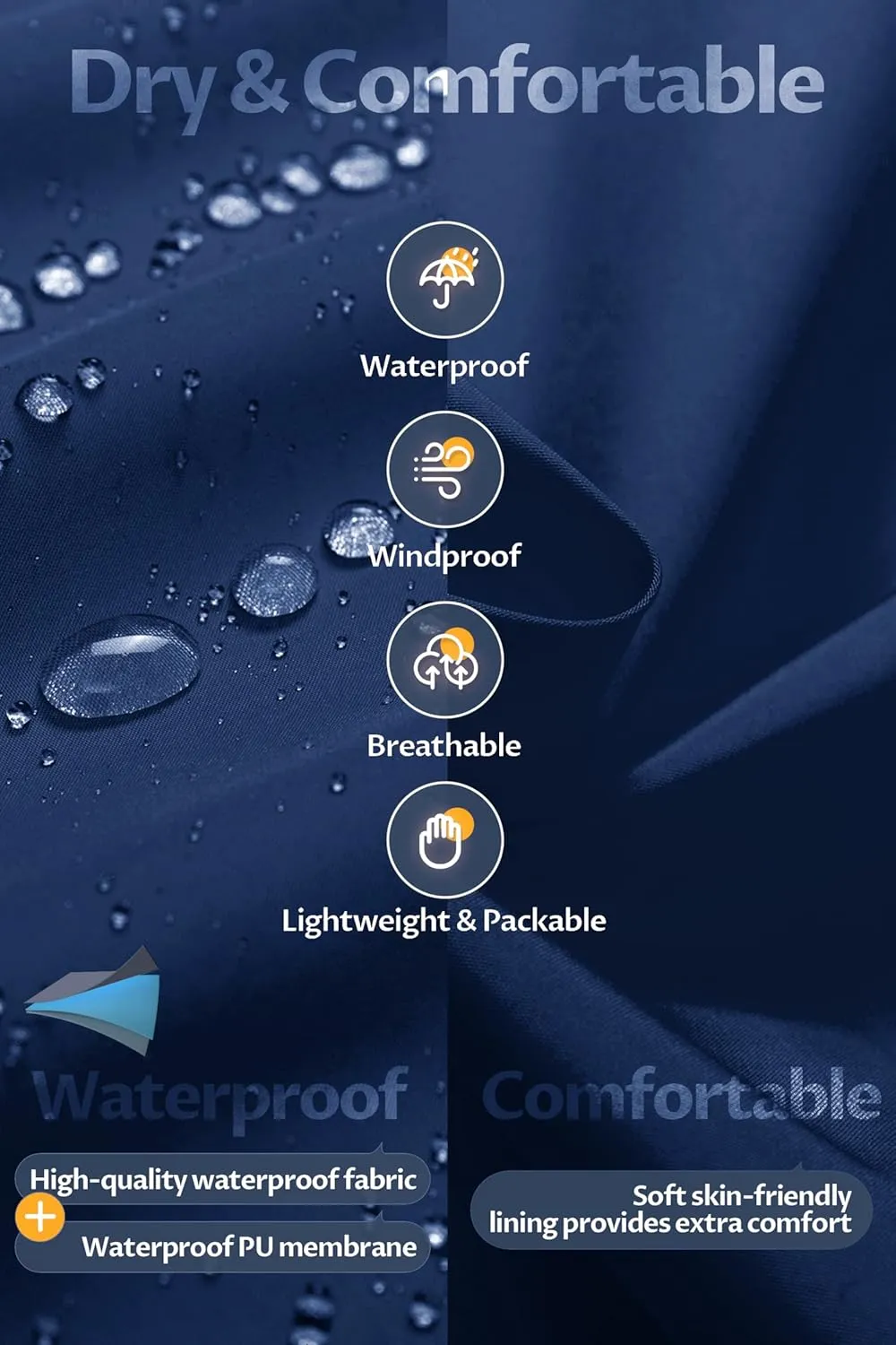 CREATMO US Men's Long Rain Coat Waterproof Packable Rain Jacket Outdoor Lightweight Windbreaker with Hood