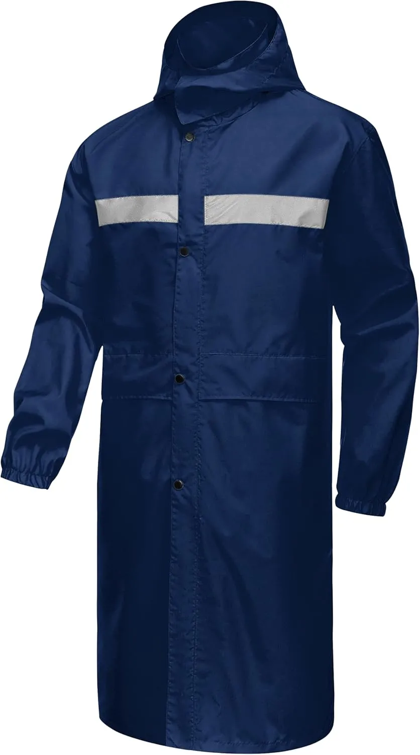 CREATMO US Men's Long Rain Coat Waterproof Packable Rain Jacket Outdoor Lightweight Windbreaker with Hood