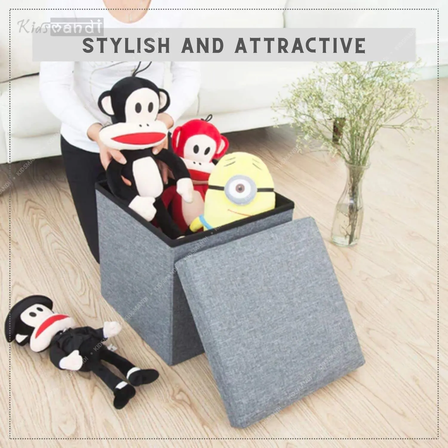 Cube Shape Stool for Sitting with Storage