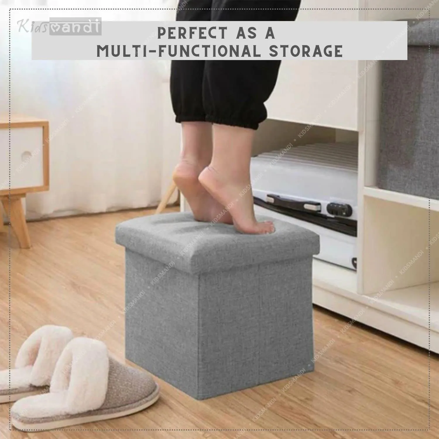 Cube Shape Stool for Sitting with Storage