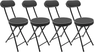 Cushioned Padded Folding Stool, 18.9 -Inch Counter Height Bar Stool, Set of 4 Portable Foldable Stool with Comfortable Backrest for Camping, Hiking, Traveling, and Other Outdoor Activities, Black