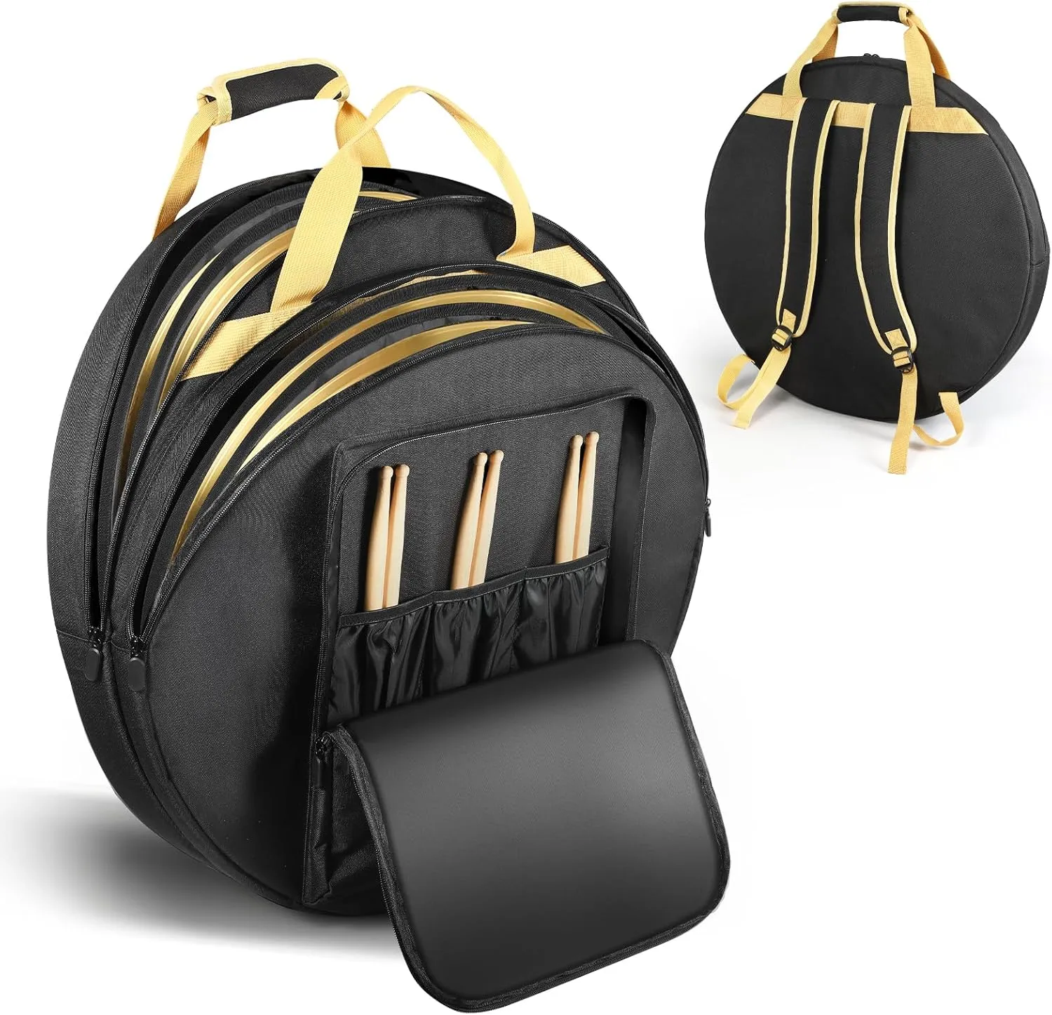 Cymbal Bag, 22" Cymbal Gig Bag Double Layer Cymbal Case with 5mm Padded Divider, Handles and Backpack Straps for Drum Cymbals and Accessories, Great for Storage