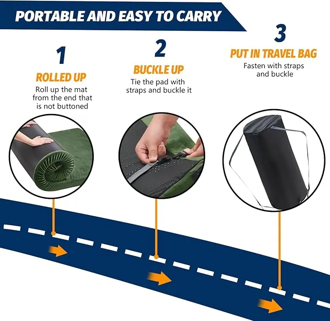 CYMULA Memory Foam Camping Mattress Pad, CertiPUR-US Sleeping Mat Portable Roll Up Mattress for Adults, Camping Bed Pads for Sleeping, Guest Bed for Sleepover Car Bed with Travel Bag