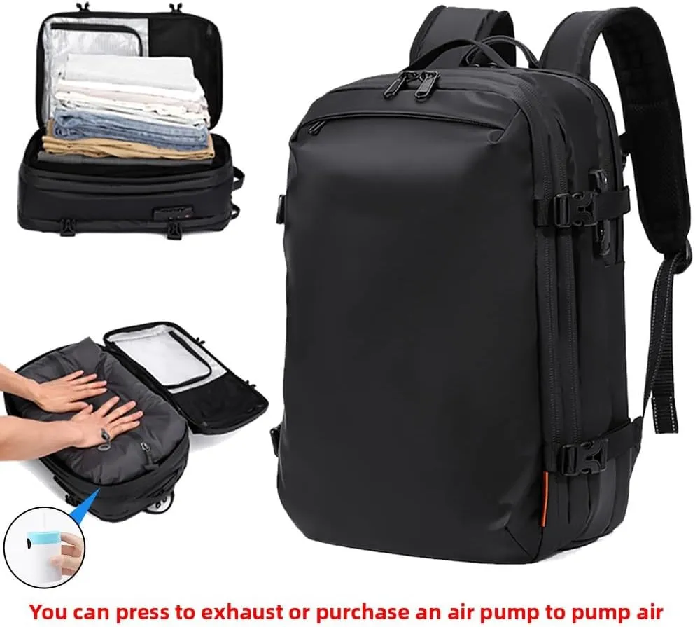 D-Horse Vacuum Seal Compression Travel Backpack 36L-55L Expandable Airback Electric Vacpack Pump Water Resistant TSA Lock Black, 36L-55L (With Air Pump)