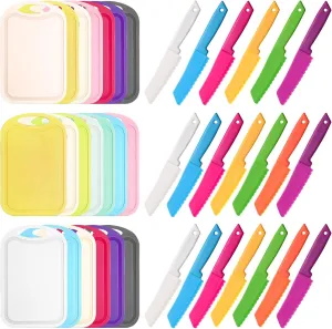 Dandat 40 Pcs Kids Knife Set Kids Plastic Knife with Cutting Board Toddler Knifes Serrated Edges Kids Chopping Board Kids Cooking Utensils for Salad Fruit Preschool Cooking Class Party