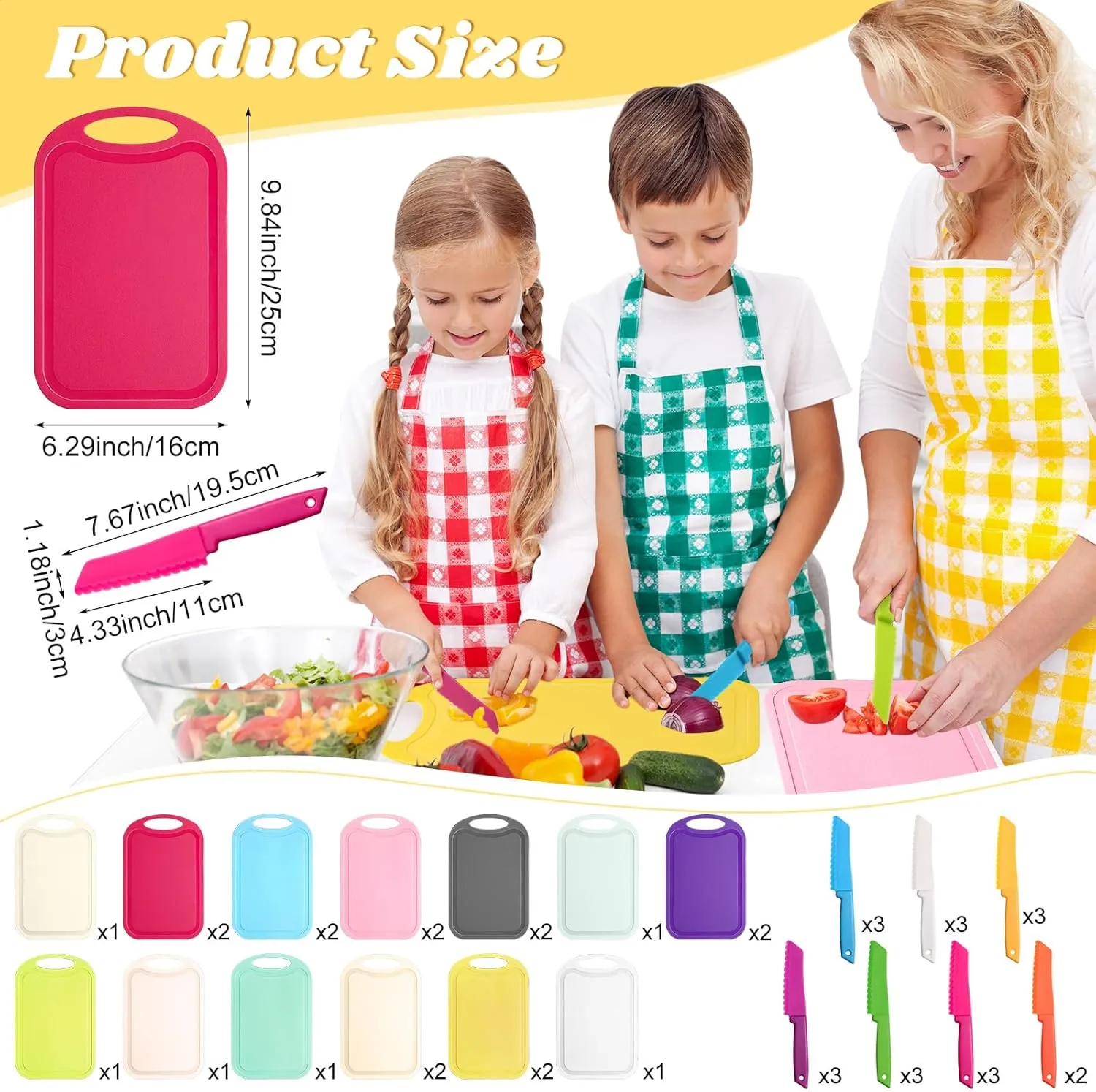 Dandat 40 Pcs Kids Knife Set Kids Plastic Knife with Cutting Board Toddler Knifes Serrated Edges Kids Chopping Board Kids Cooking Utensils for Salad Fruit Preschool Cooking Class Party