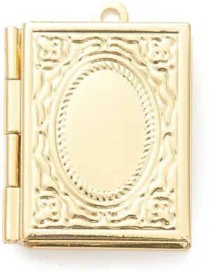 DanLingJewelry 10Pcs Golden Color Brass Locket Pendants Photo Frame Book Charms for Memorial Necklaces Jewelry Making DIY Crafts