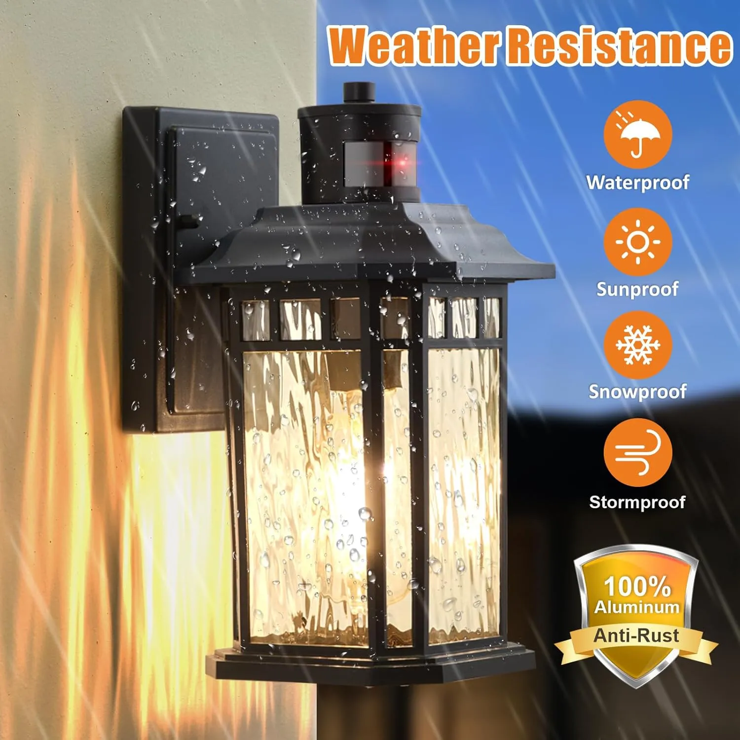 DASTOR Motion Sensor Outdoor Lights 2 Pack, Dusk to Dawn Outdoor Wall Lantern, 100% Aluminum Black Exterior Sconce Lighting Fixtures for Porch Patio Garage