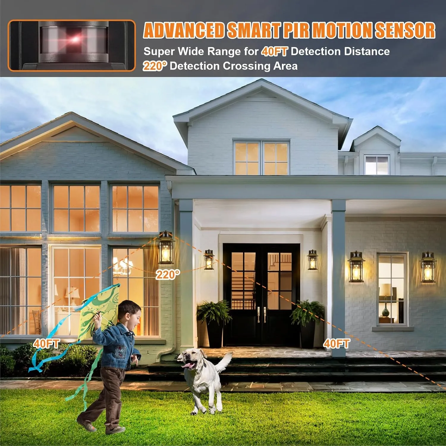 DASTOR Motion Sensor Outdoor Lights 2 Pack, Dusk to Dawn Outdoor Wall Lantern, 100% Aluminum Black Exterior Sconce Lighting Fixtures for Porch Patio Garage