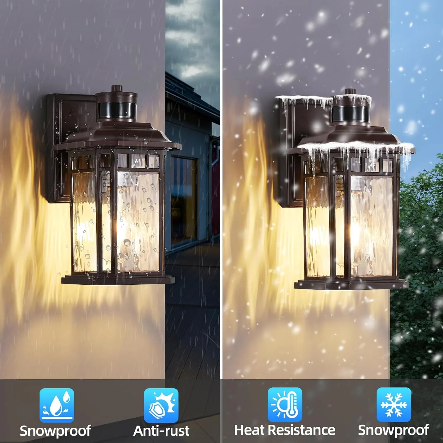 DASTOR Motion Sensor Outdoor Lights 2 Pack, Dusk to Dawn Outdoor Wall Lantern, Brown Exterior Sconce Lighting Fixtures for House Porch Front Door