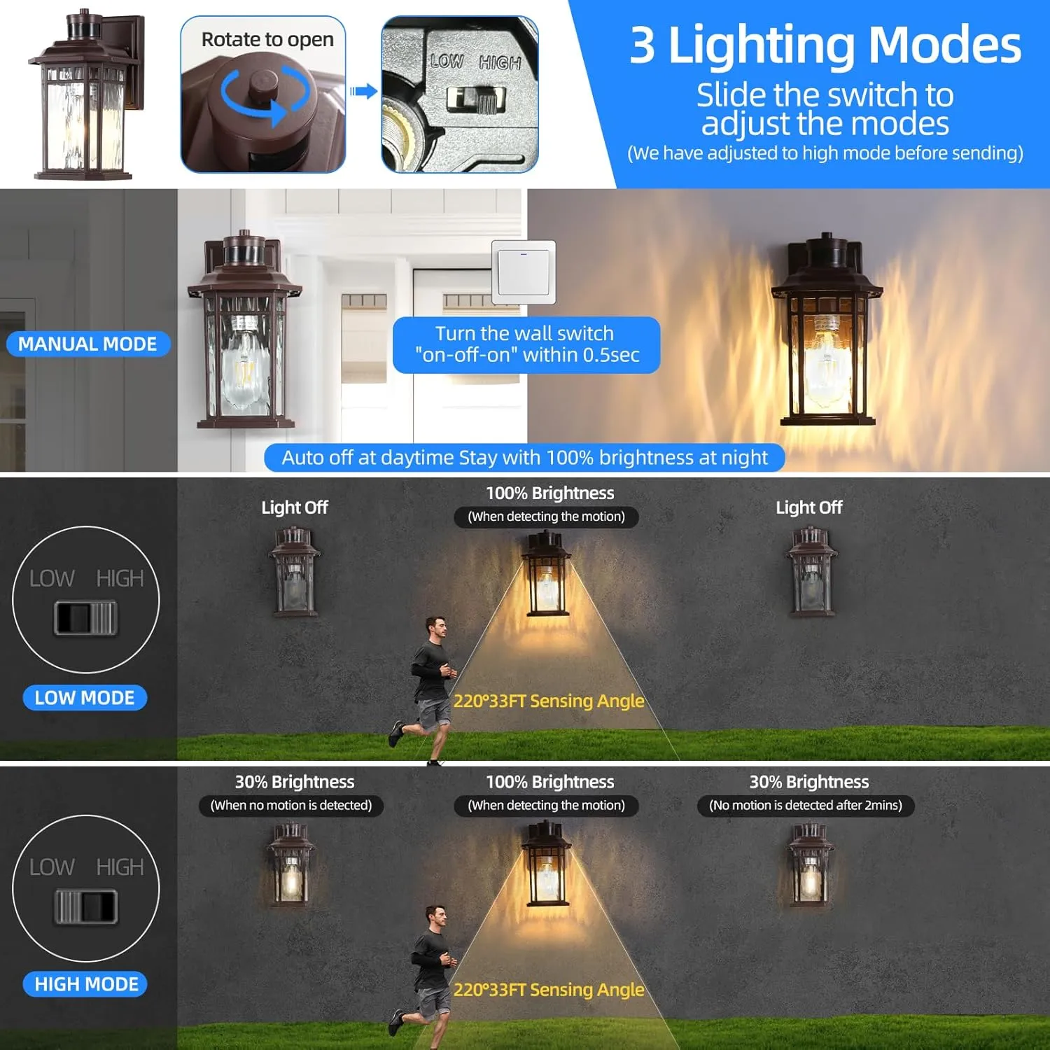 DASTOR Motion Sensor Outdoor Lights 2 Pack, Dusk to Dawn Outdoor Wall Lantern, Brown Exterior Sconce Lighting Fixtures for House Porch Front Door