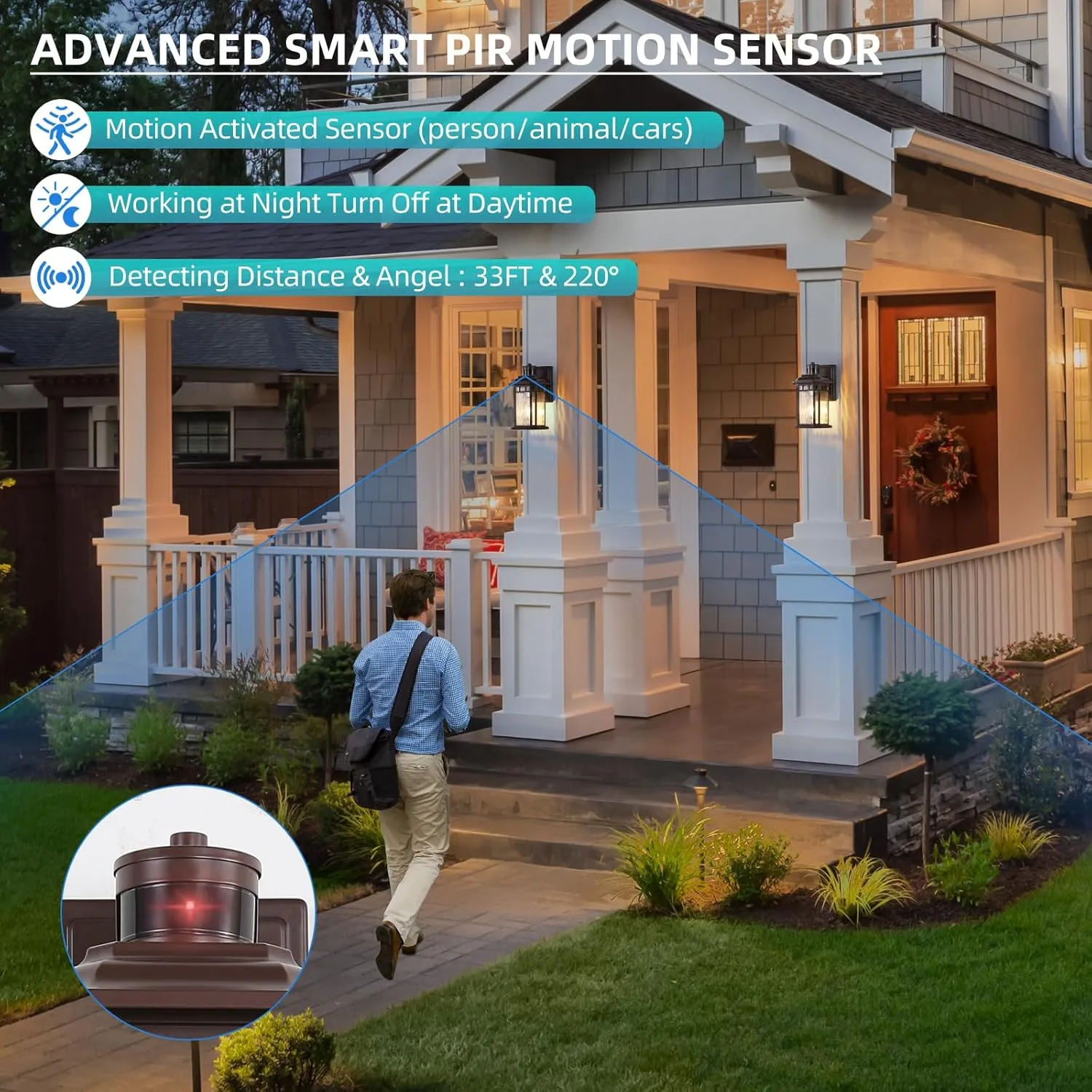 DASTOR Motion Sensor Outdoor Lights 2 Pack, Dusk to Dawn Outdoor Wall Lantern, Brown Exterior Sconce Lighting Fixtures for House Porch Front Door