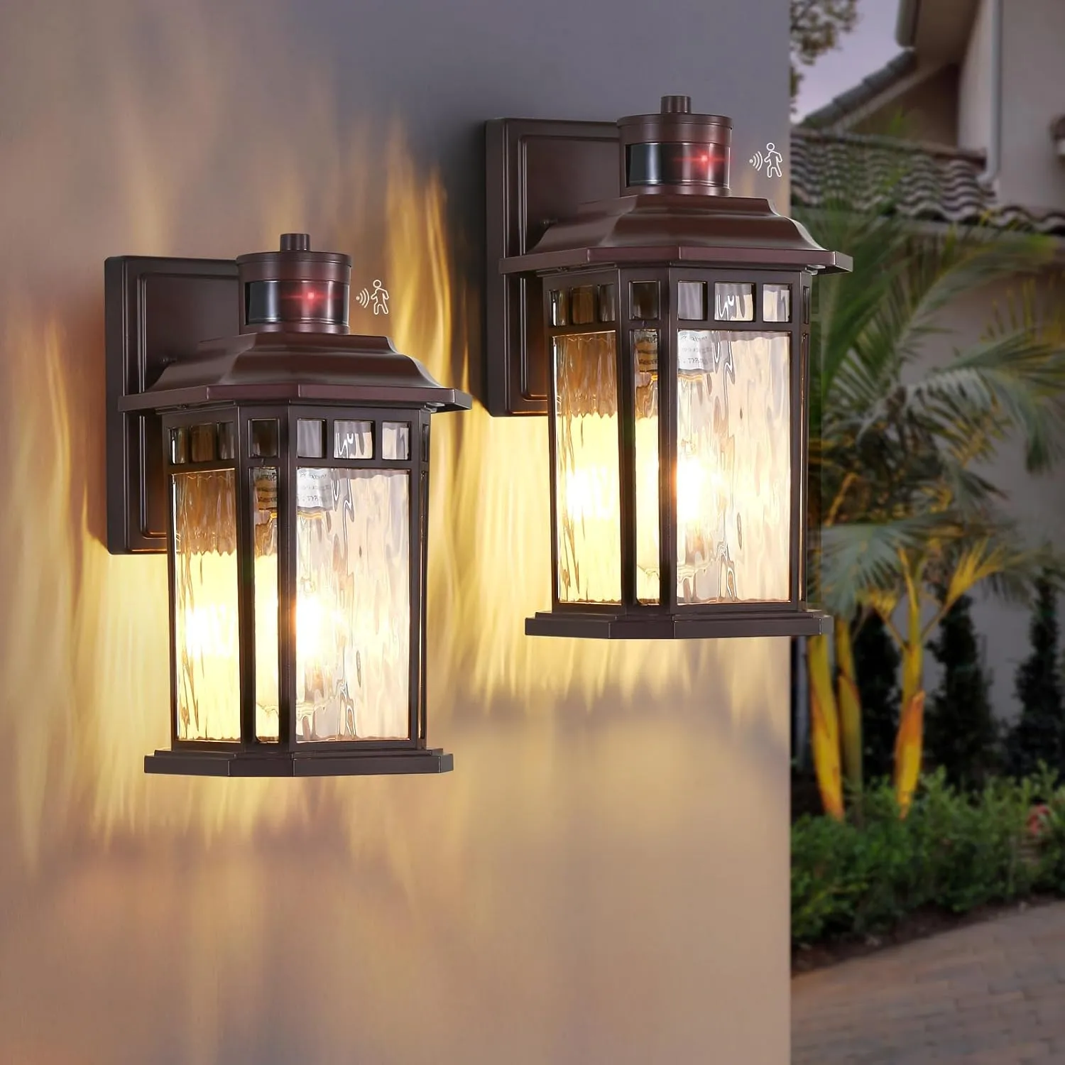 DASTOR Motion Sensor Outdoor Lights 2 Pack, Dusk to Dawn Outdoor Wall Lantern, Brown Exterior Sconce Lighting Fixtures for House Porch Front Door