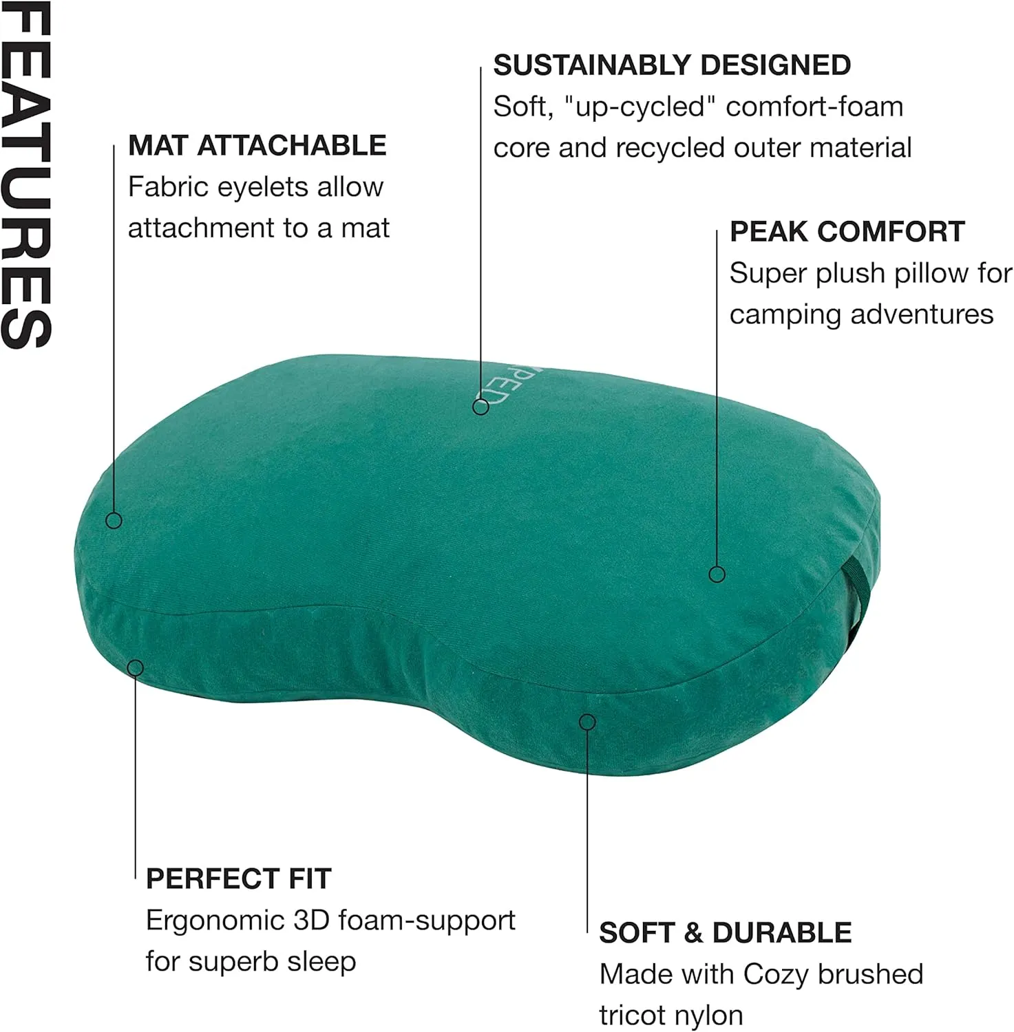 DeepSleep Pillow | Soft & Super Plush Camping Pillow | Ergonomic Pillow | Soft Camping Pillow, Cypress, Medium