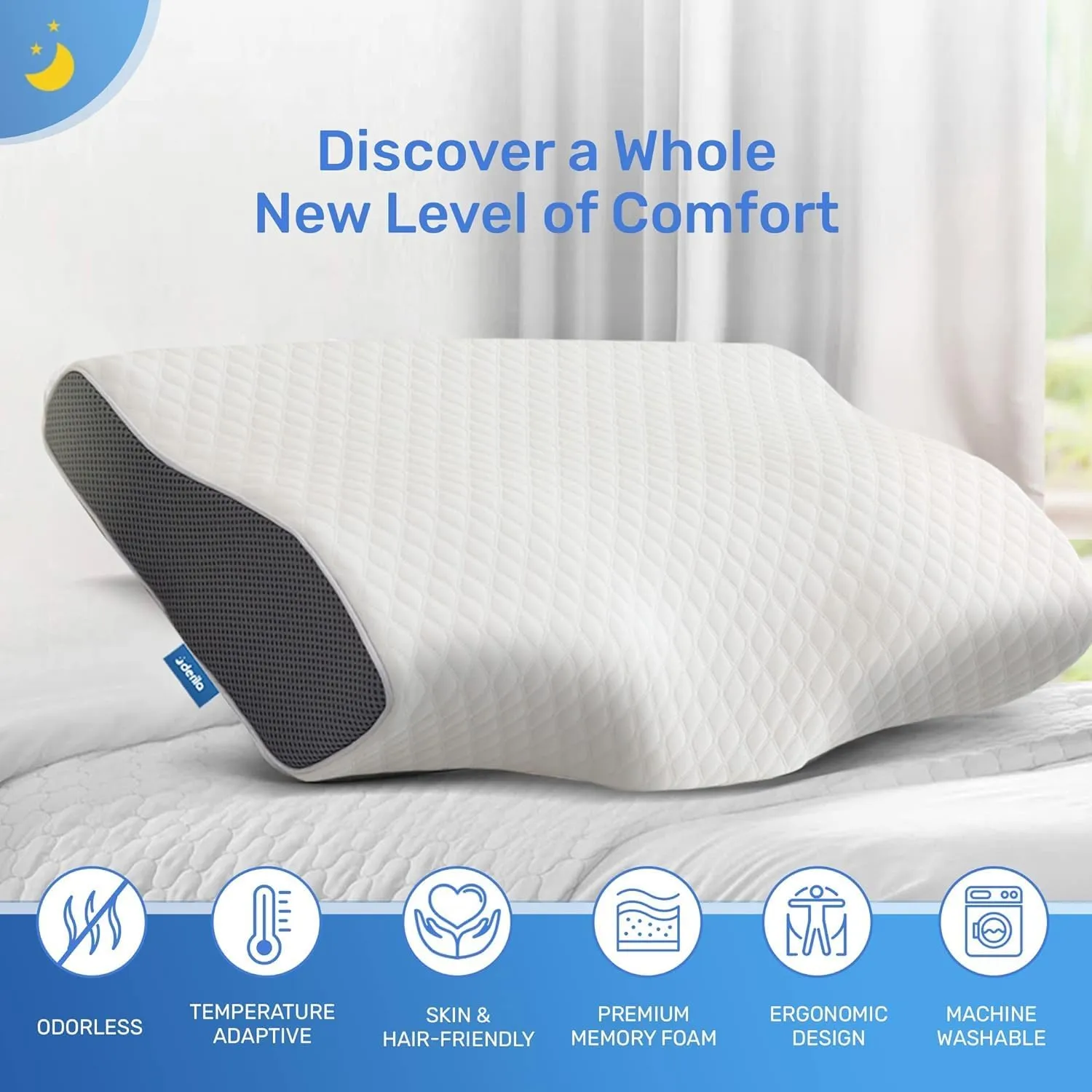 Derila Cervical Queen Size Pillow for Sleeping - Support Pillow for Side, Back, Stomach Sleepers - Contour Best Bed Pillows for Sleeping