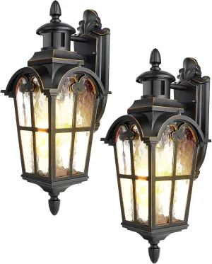 DEWENWILS Motion Sensor Outdoor Wall Lights, 2-Pack Dusk to Dawn Exterior Lantern Fixture, Roman Vintage Wall Mount Waterproof Porch Light, Water Ripple Glass, for Front Door Garage Patio