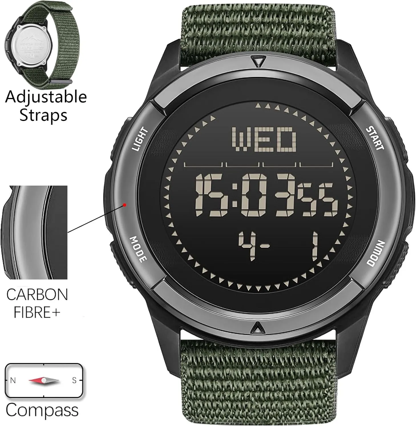 DIDITIME Tactical Watches for Men, Military Watches for Men, Waterproof 164FT, Fitness Watch, Mens Digital Watches with Compass, Metronome, Pedometer, Lightweight Breathable Nylon Watch