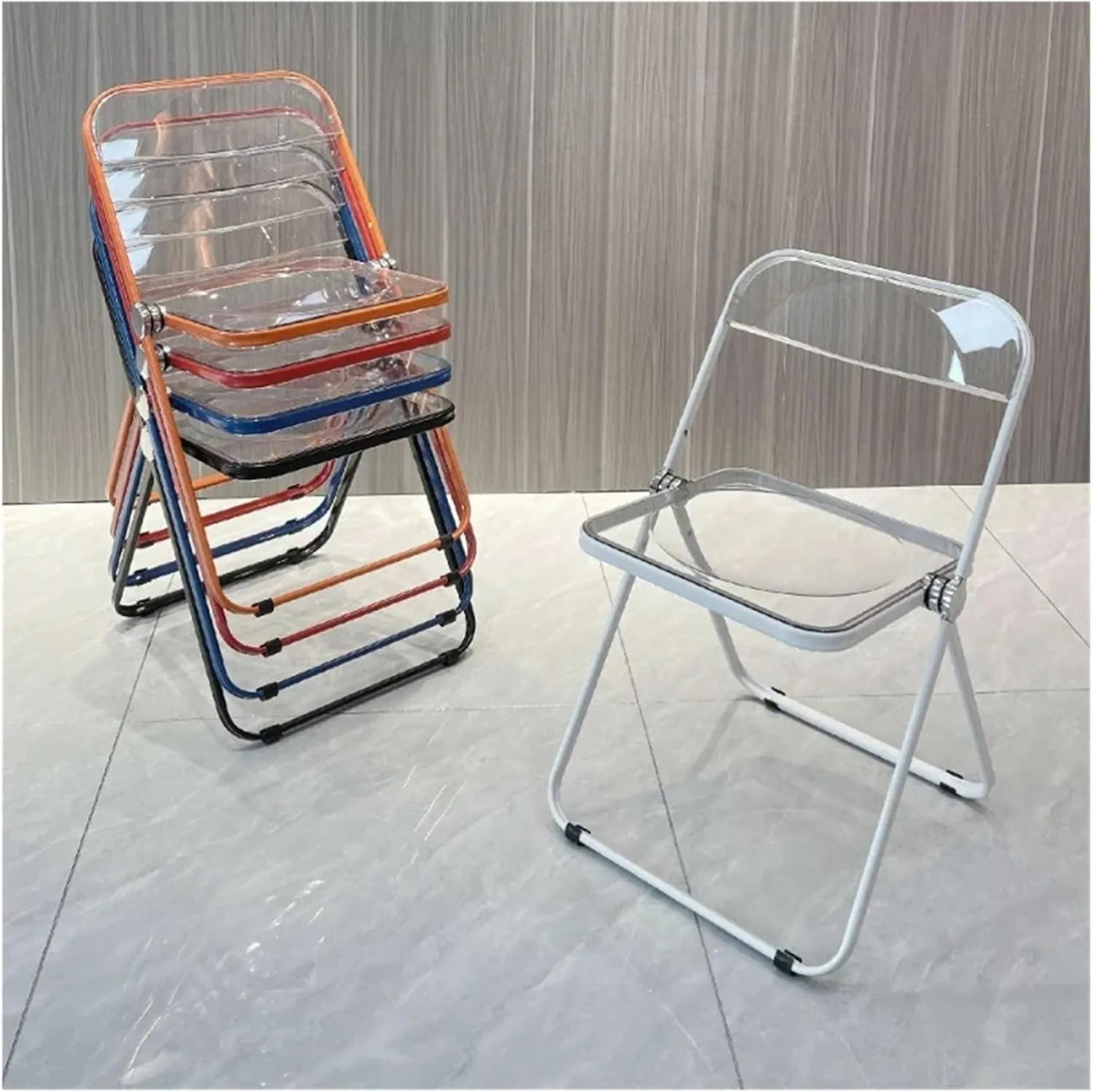 Dining Stool Camping Chair Kitchen Stool Folding Portable Dining Chairs Restaurant Transparent Stools ABS Stool for Restaurant Kitchen Counter(Orange)