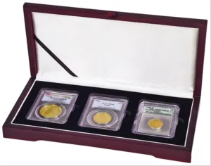 Display box for three NGC/PCGS/Premier/Lil Bear Elite Coin Slab Mahogany Matte Finish …