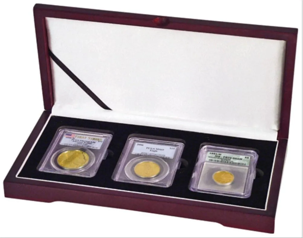 Display box for three NGC/PCGS/Premier/Lil Bear Elite Coin Slab Mahogany Matte Finish …