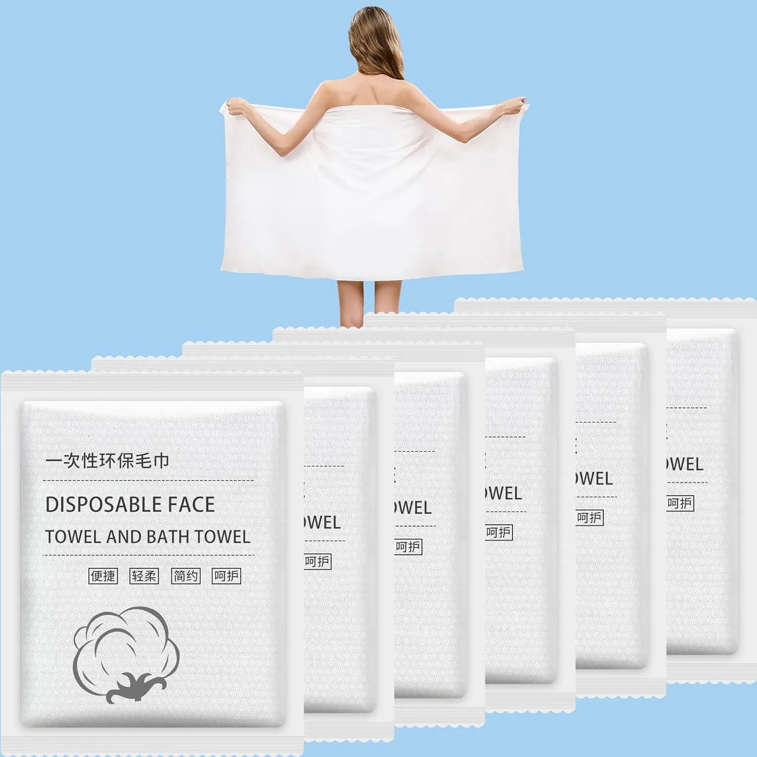 Disposable Bath Towels, 6 Pcs Large Travel Towel 55 * 28 Inches, Compressed Portable Washcloths for Beach, Shower, Hiking, Swim, Hotel, Camping - Travel Essentials