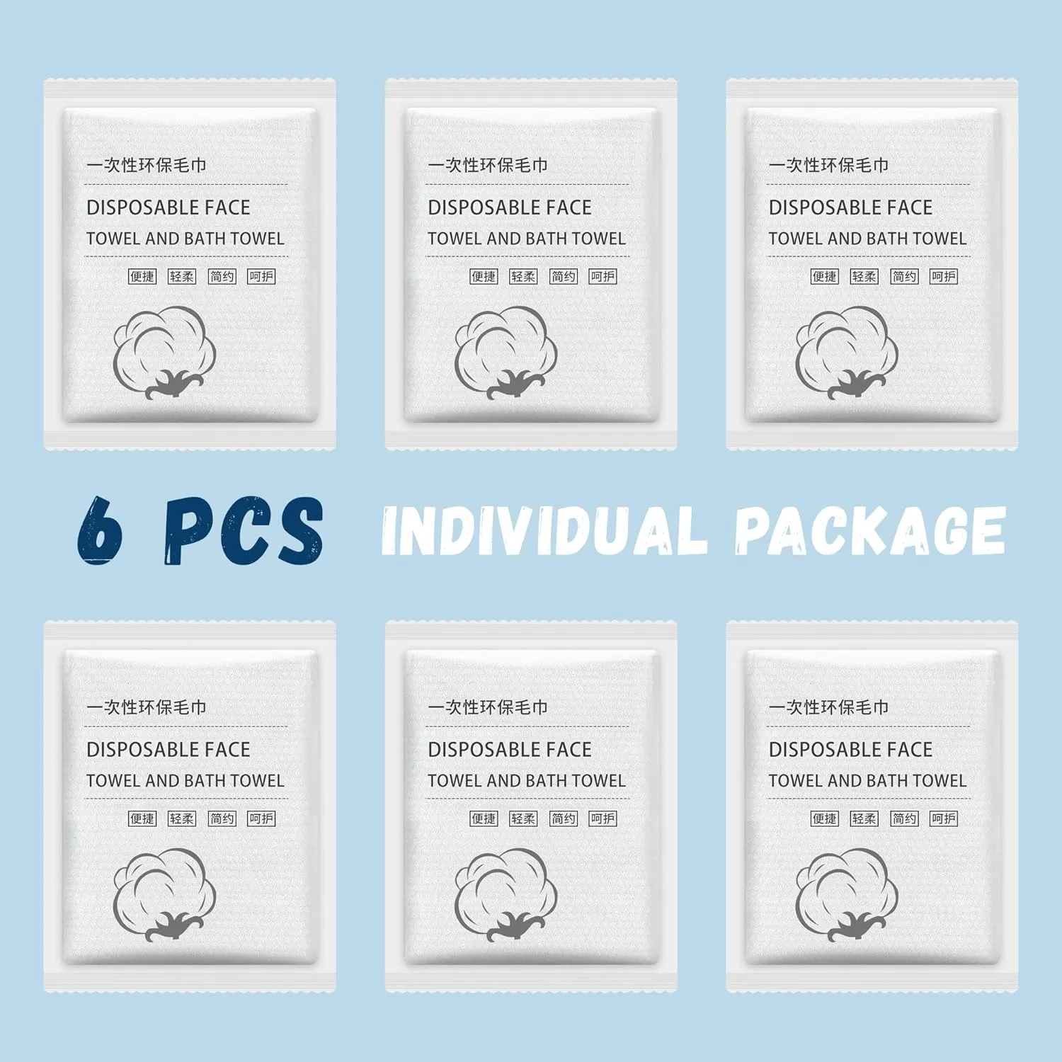 Disposable Bath Towels, 6 Pcs Large Travel Towel 55 * 28 Inches, Compressed Portable Washcloths for Beach, Shower, Hiking, Swim, Hotel, Camping - Travel Essentials