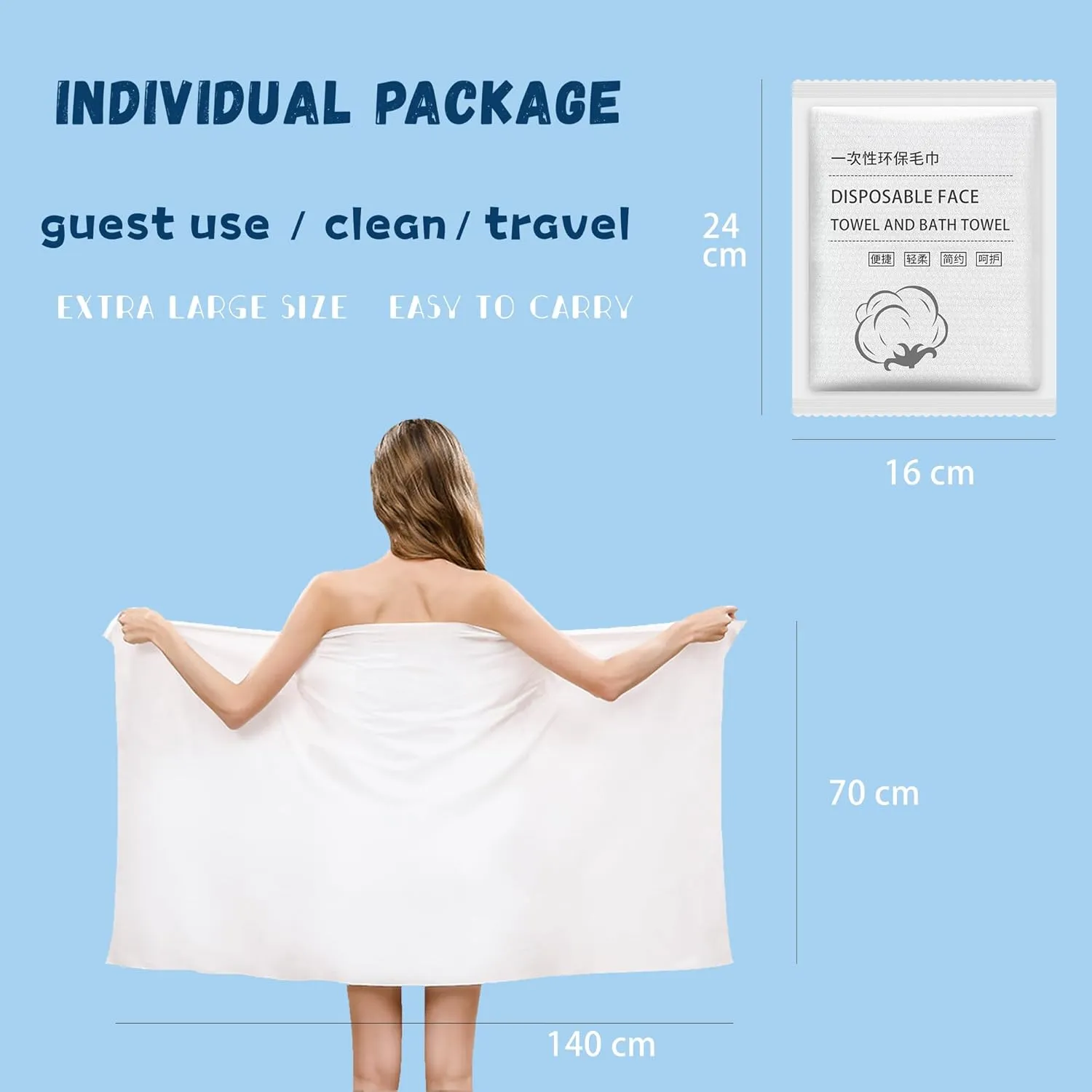Disposable Bath Towels, 6 Pcs Large Travel Towel 55 * 28 Inches, Compressed Portable Washcloths for Beach, Shower, Hiking, Swim, Hotel, Camping - Travel Essentials