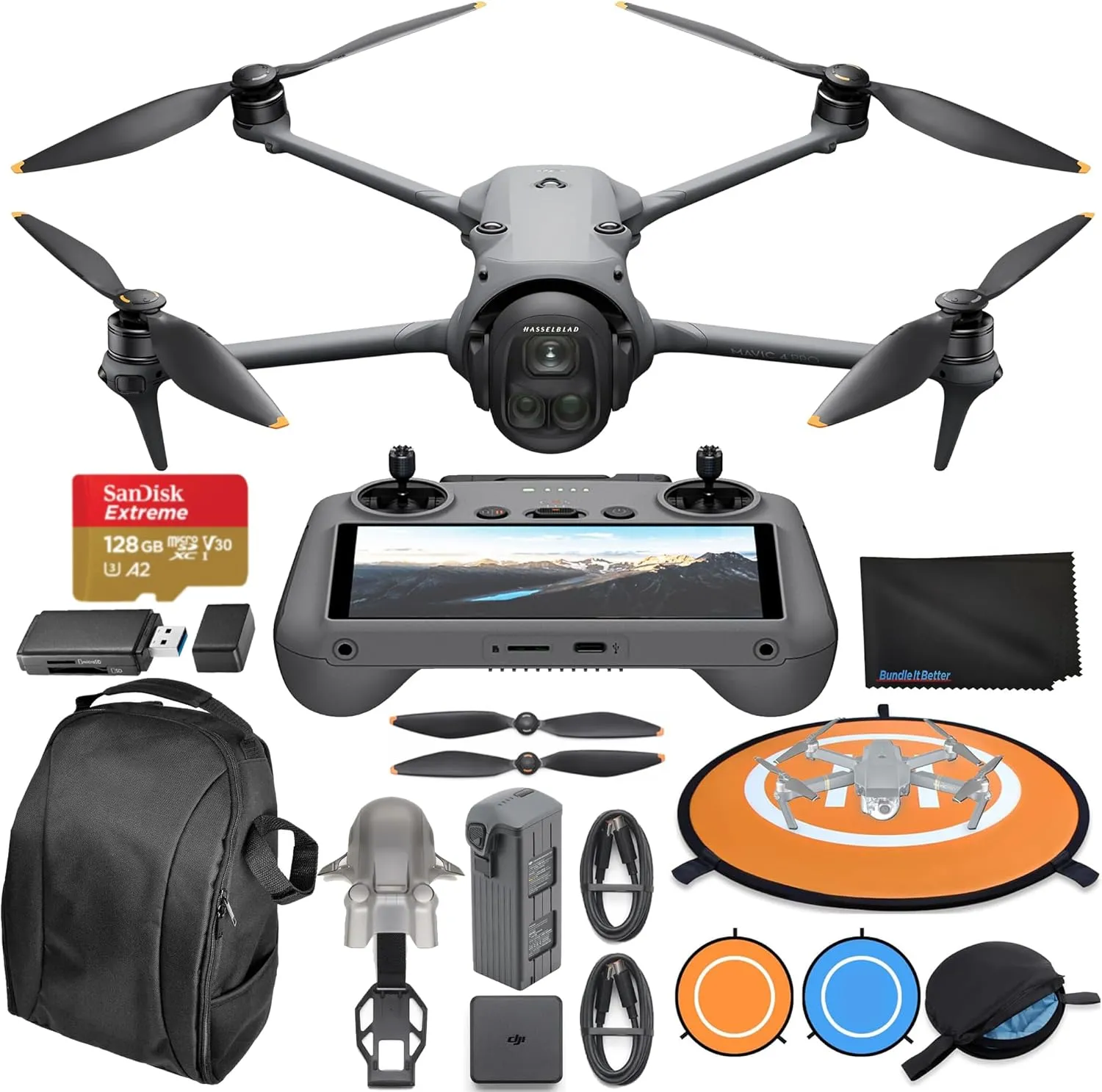 DJI Mavic 4 Pro Drone with RC 2 Remote Controller – 6K60 HDR, 100MP, 51-Min Max Flight Time, 18.6-Mile Range, ActiveTrack 360 Subject/Vehicle Tracking, Omnidirectional Avoidance Bundle with 128GB Memory, Backpack   More