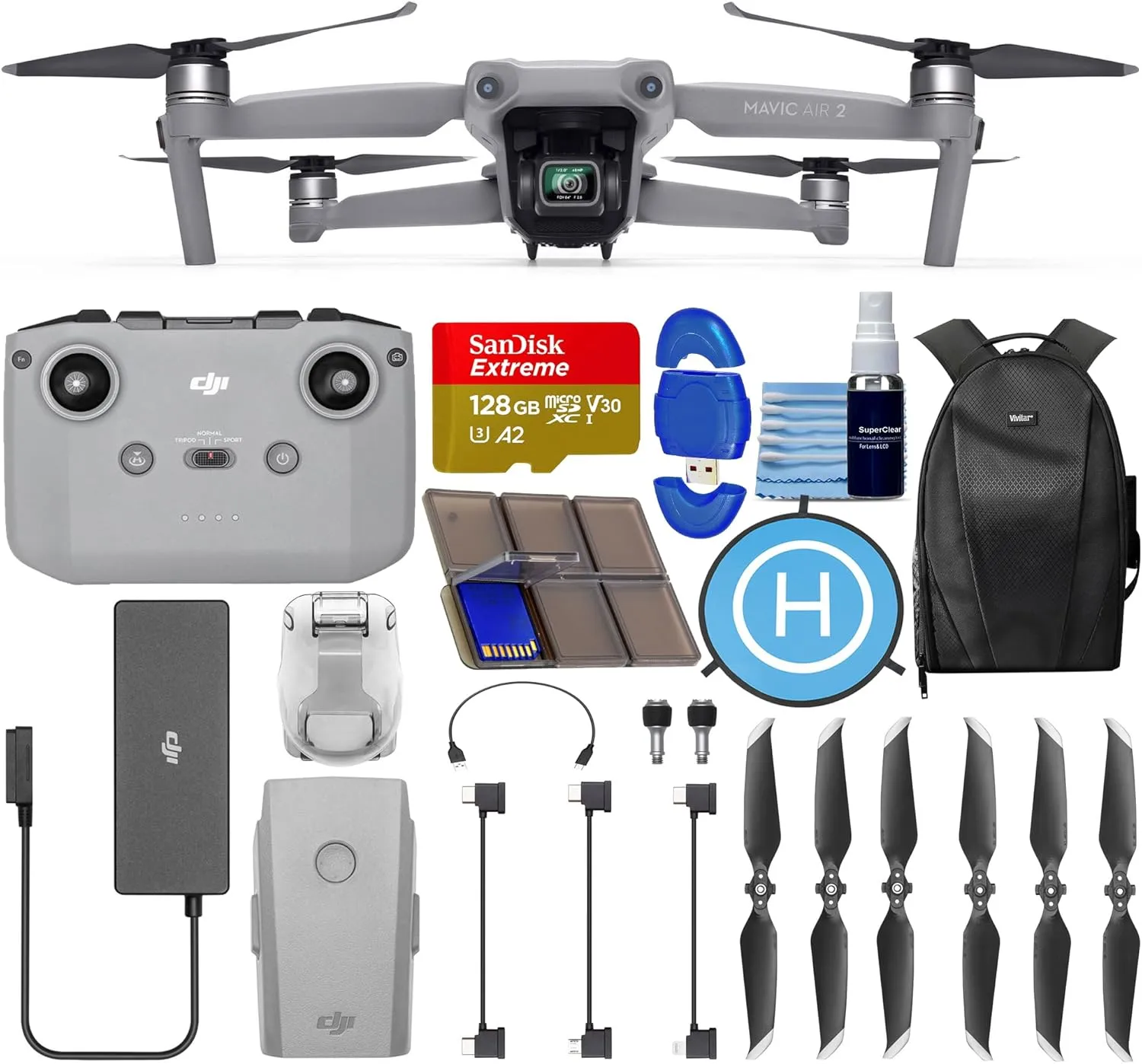 DJI Mavic Air 2 - Drone Quadcopter UAV with 48MP Camera 4K Video 8K Hyperlapse 1/2" CMOS Sensor 3-Axis Gimbal 34min Flight Time ActiveTrack 3.0 Ocusync 2.0, Gray   128GB Card   Pilot Kit