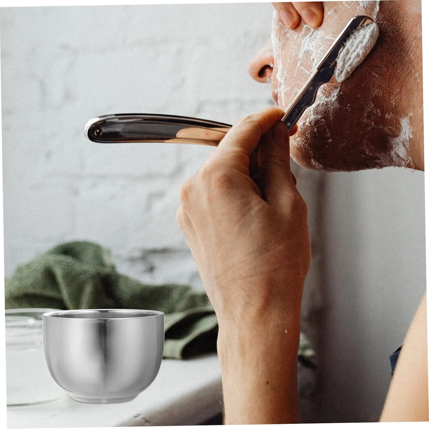 DOITOOL 5pcs Convenient Shaving Cup Stainless Shaving Bowl Set Shaving Cream Bowl Wide Opening for Shave