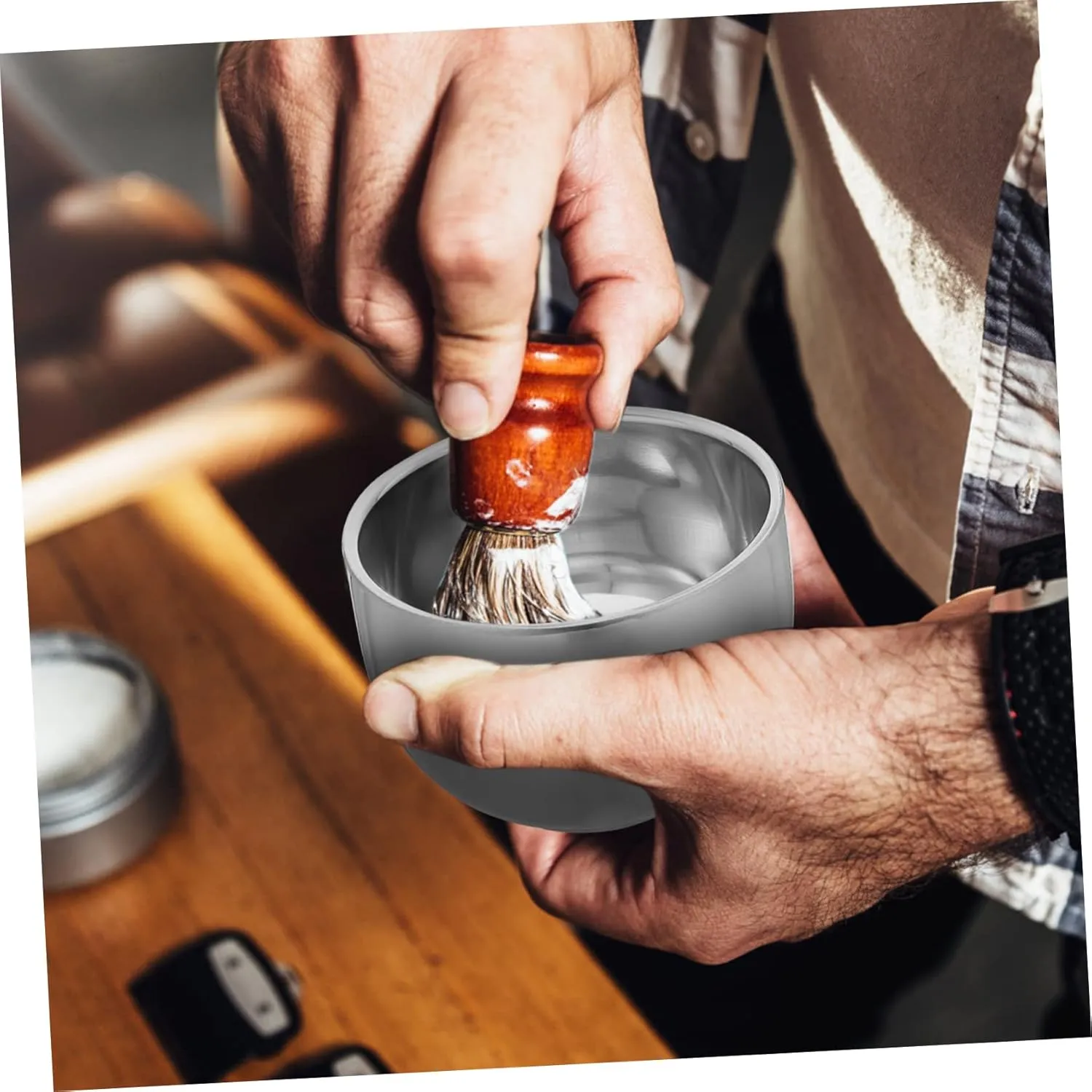 DOITOOL 5pcs Convenient Shaving Cup Stainless Shaving Bowl Set Shaving Cream Bowl Wide Opening for Shave