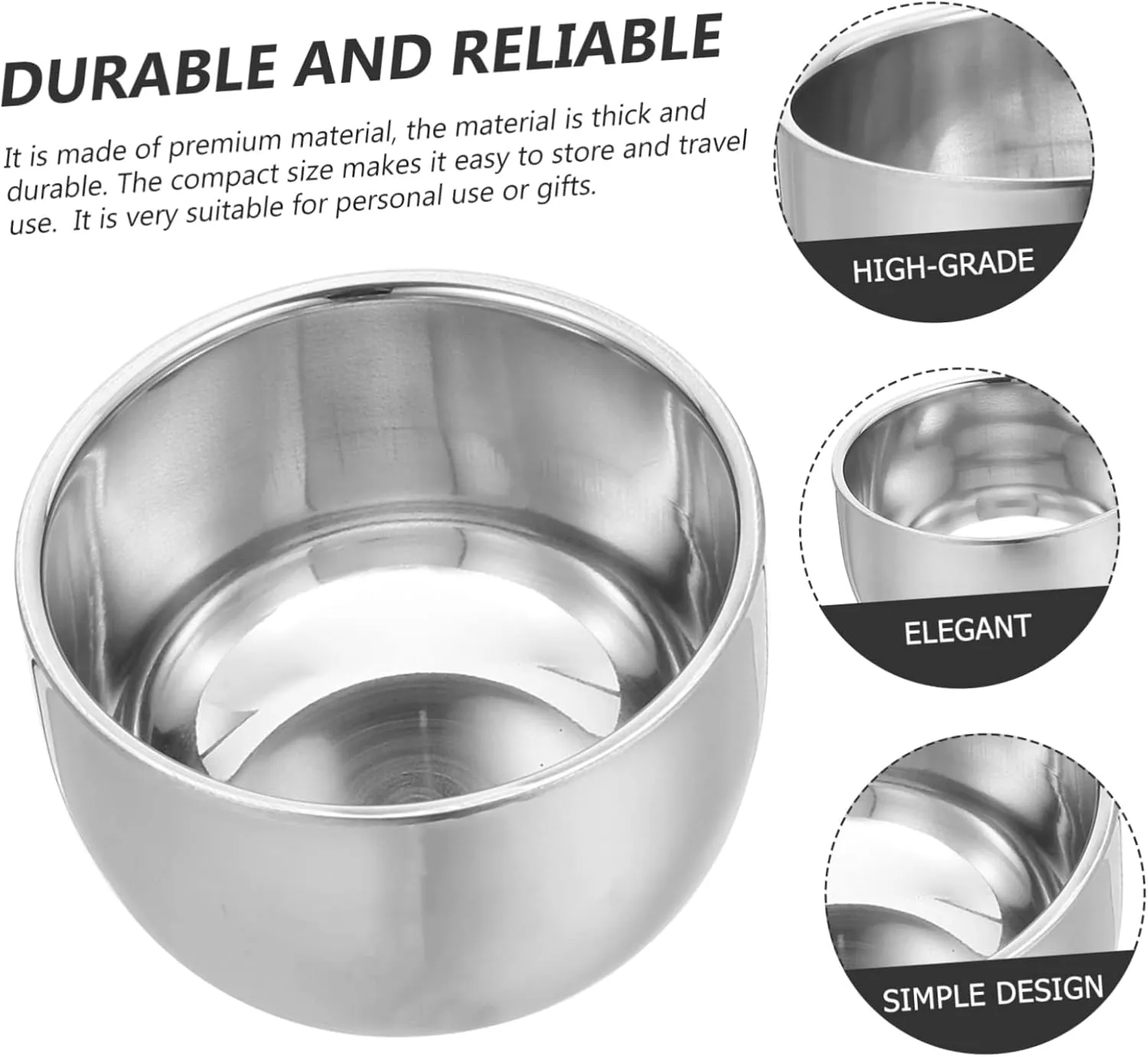 DOITOOL 5pcs Convenient Shaving Cup Stainless Shaving Bowl Set Shaving Cream Bowl Wide Opening for Shave