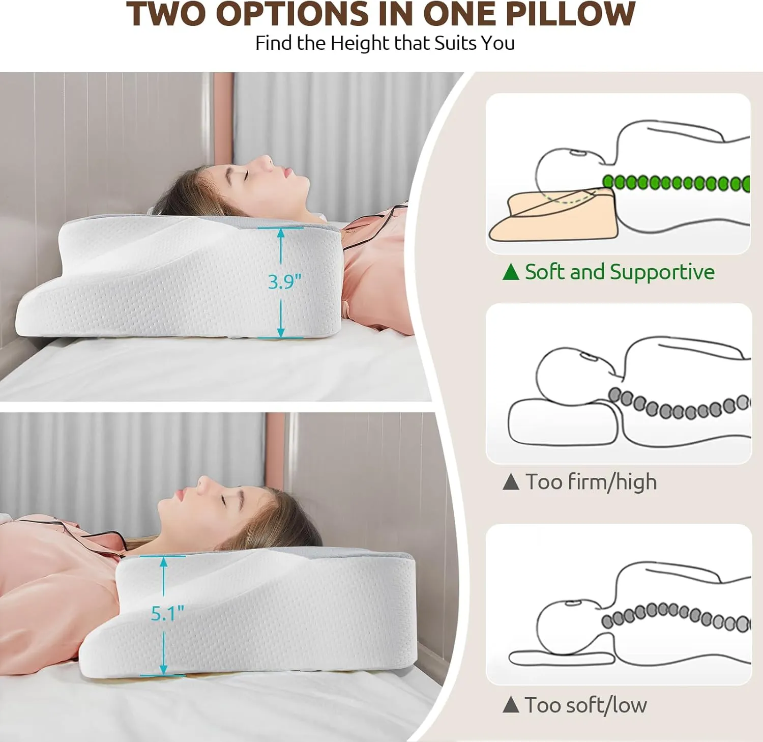 DONAMA Cervical Neck Pillow for Pain Relief,Odorless Contour Memory Foam Pillows with Cooling Pillowcase Cozy Sleeping, Orthopedic Ergonomic Bed Pillows for Side Back Stomach Sleepers