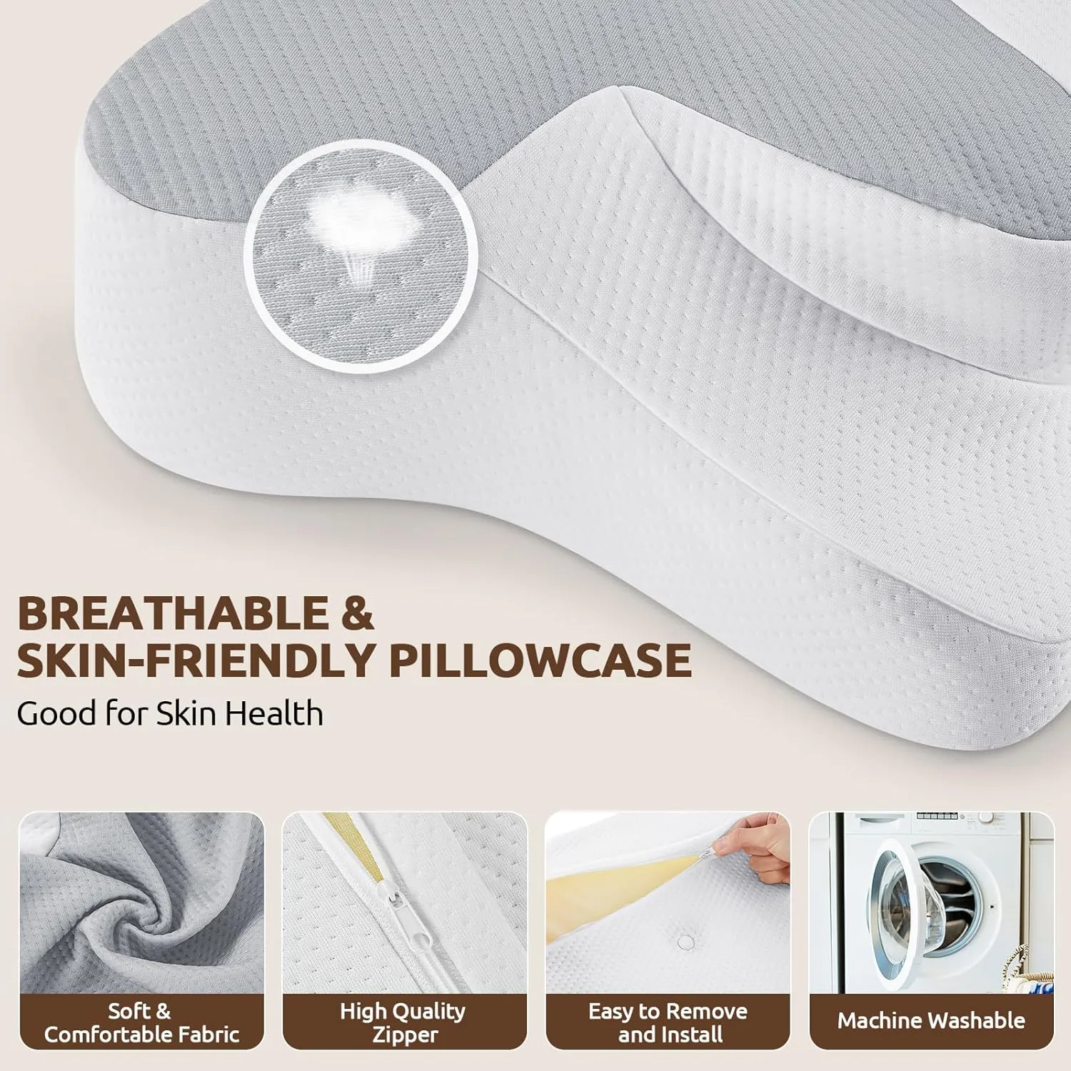 DONAMA Cervical Neck Pillow for Pain Relief,Odorless Contour Memory Foam Pillows with Cooling Pillowcase Cozy Sleeping, Orthopedic Ergonomic Bed Pillows for Side Back Stomach Sleepers