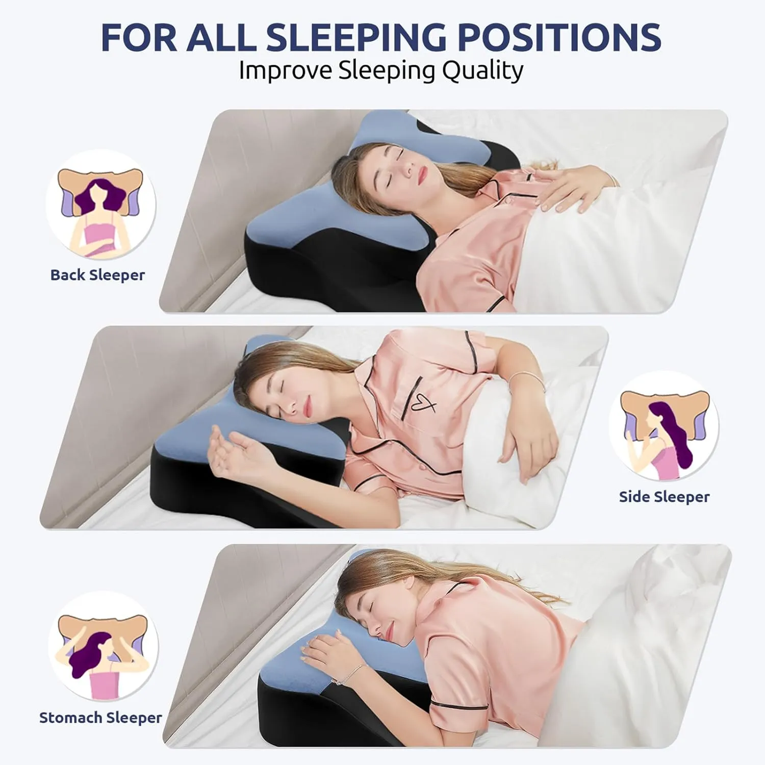 DONAMA Cervical Neck Pillow for Pain Relief,Odorless Contour Memory Foam Pillows with Cooling Pillowcase Cozy Sleeping, Orthopedic Ergonomic Bed Pillows for Side Back Stomach Sleepers