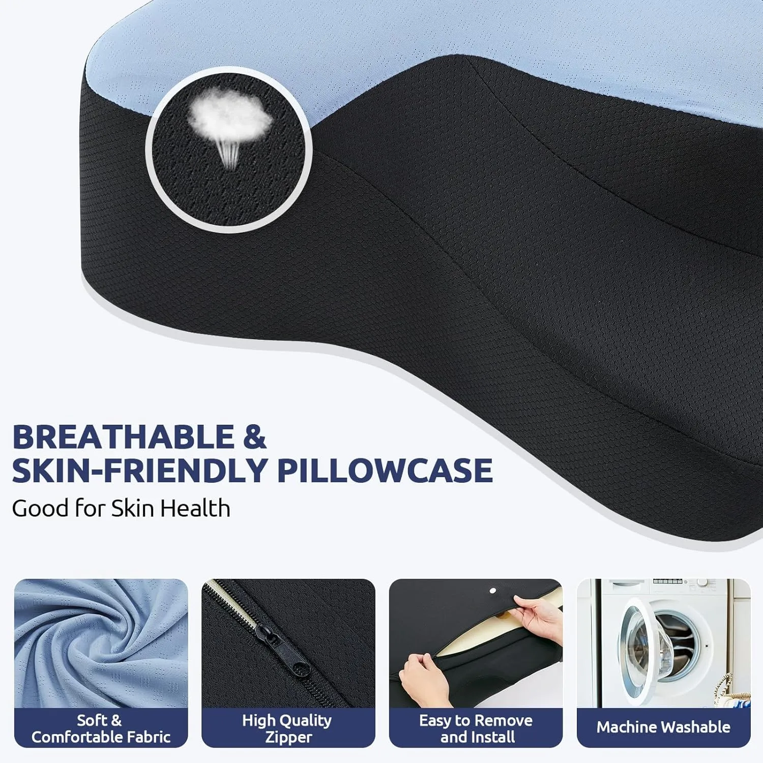 DONAMA Cervical Neck Pillow for Pain Relief,Odorless Contour Memory Foam Pillows with Cooling Pillowcase Cozy Sleeping, Orthopedic Ergonomic Bed Pillows for Side Back Stomach Sleepers