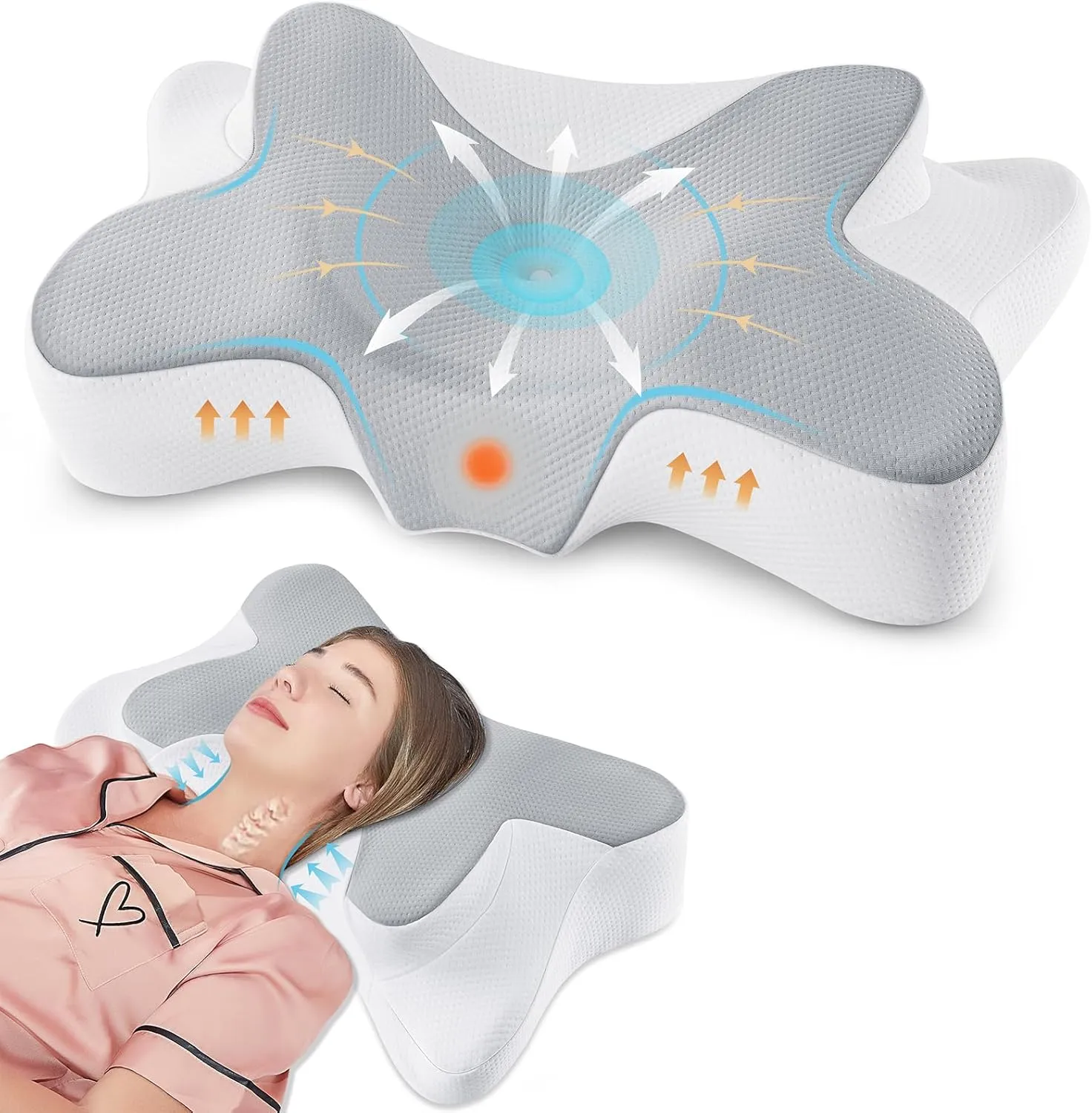DONAMA Cervical Neck Pillow for Pain Relief,Odorless Contour Memory Foam Pillows with Cooling Pillowcase Cozy Sleeping, Orthopedic Ergonomic Bed Pillows for Side Back Stomach Sleepers