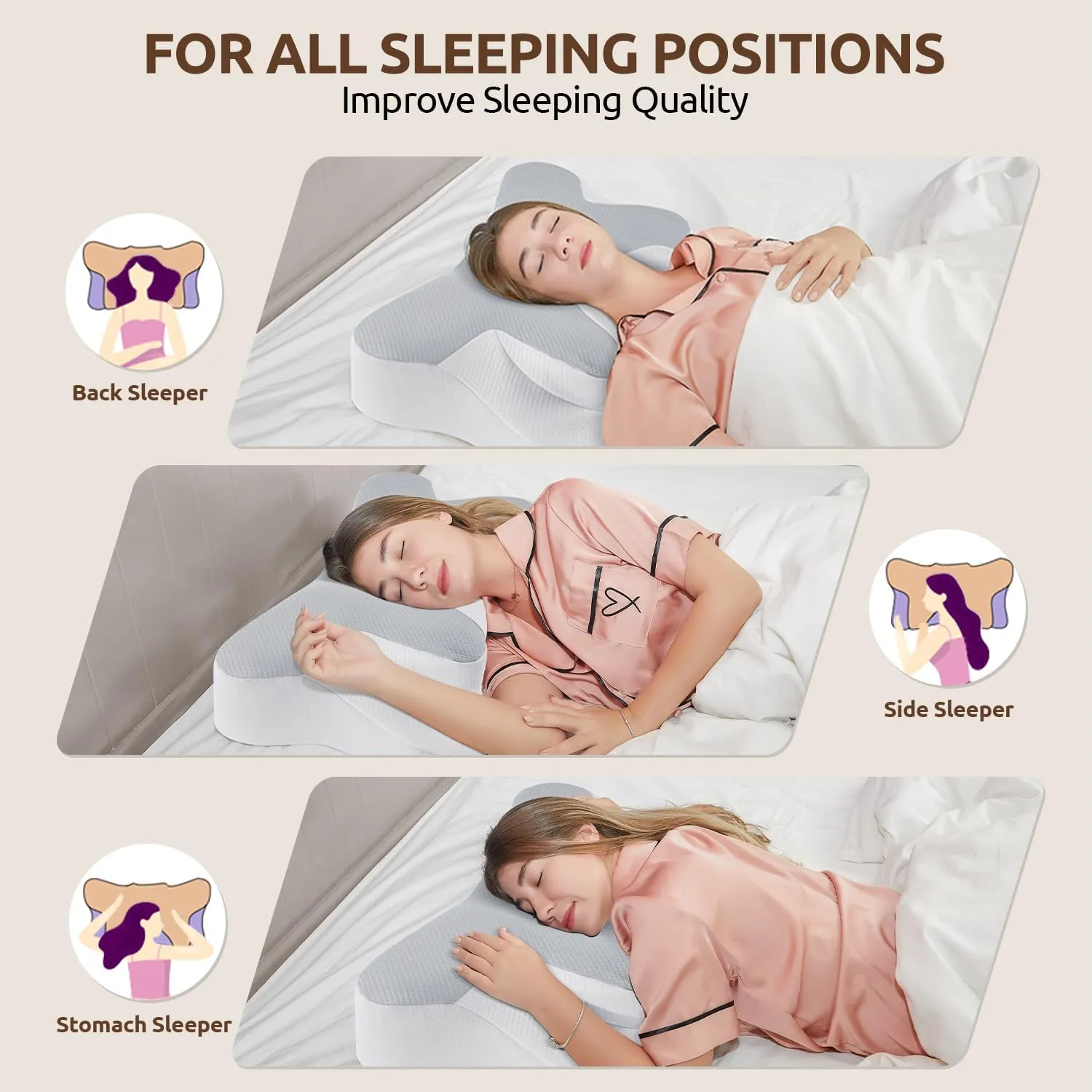 DONAMA Cervical Neck Pillow for Pain Relief,Odorless Contour Memory Foam Pillows with Cooling Pillowcase Cozy Sleeping, Orthopedic Ergonomic Bed Pillows for Side Back Stomach Sleepers