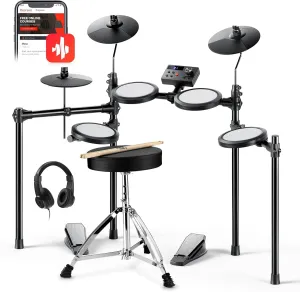 Donner Electric Drum Set, DED-70 NEW Electronic Drum Kit for Beginner with 150 Sounds, 4 Quiet Mesh Pads, 9" Cymbals, USB MIDI, Type-C Charging, 2 Pedal, Throne, Headphones, Sticks, Melodics Lessons
