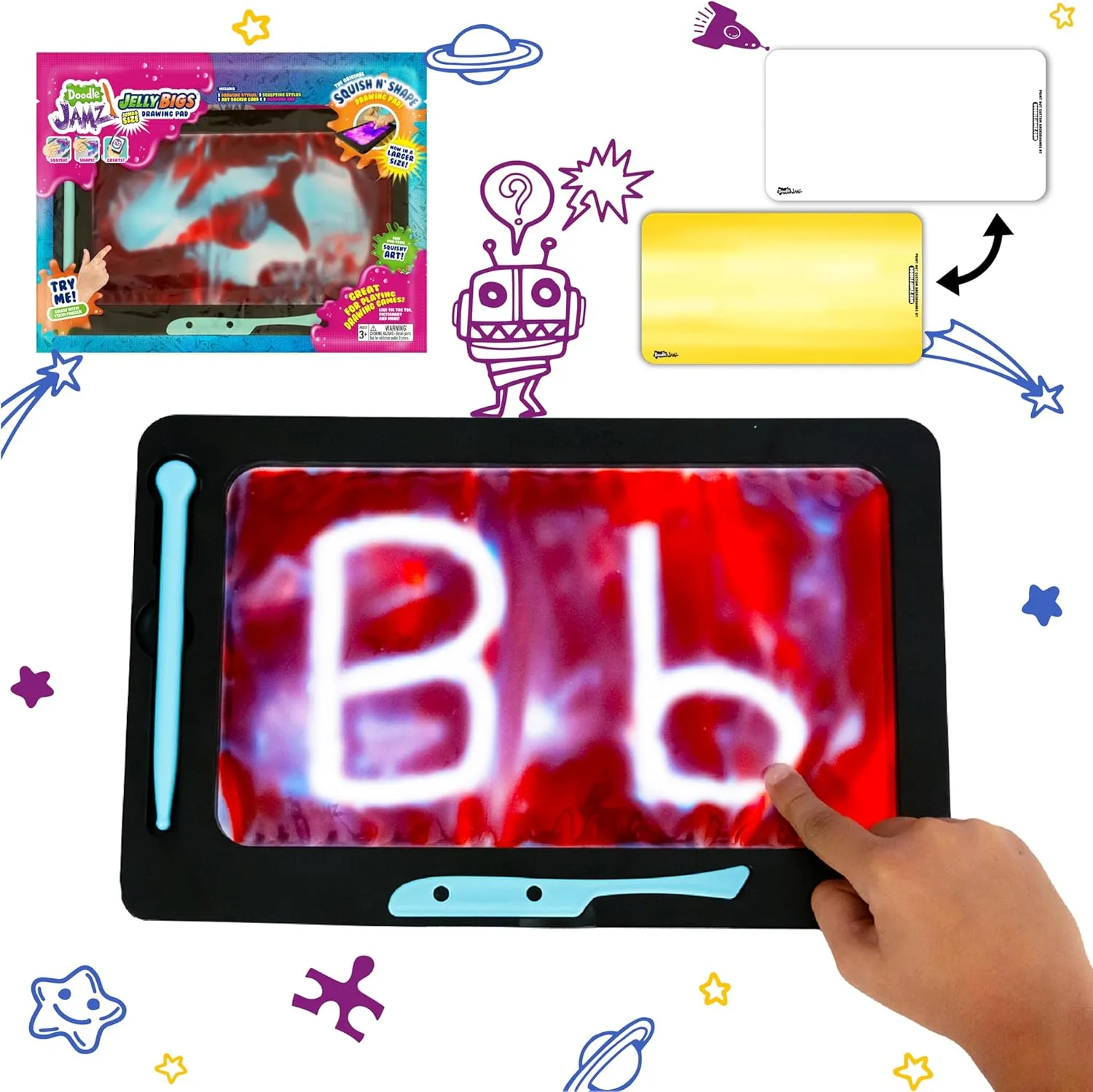 DoodleJamz JellyBIGs, Supersized Sensory Gel Drawing Pad, Filled with Double The Squishy Gel, No-Mess, Non-Toxic, Travel-Ready, Unleash Larger-Than-Life Artistic Creations! (Red on Blue Gel)