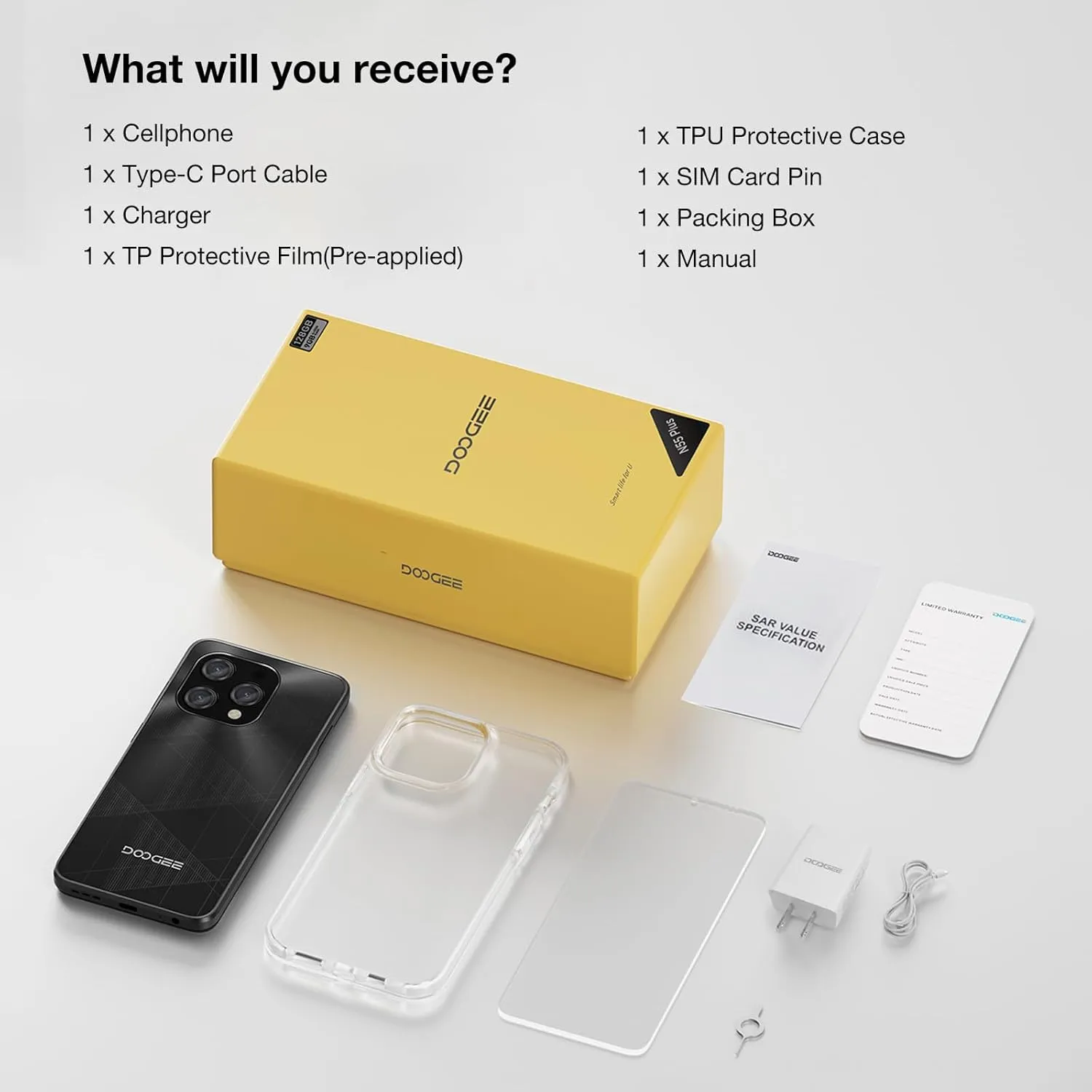 DOOGEE N55 Plus(2025) Android 14 Unlocked Phone with 20GB 128GB/TF 1TB, 6.56" 90Hz Octa-Core Unlocked Smartphones with 5150mAh, Dual Camera, Dual SIM 4G Mobile Phones with Face ID & OTG(Silver)