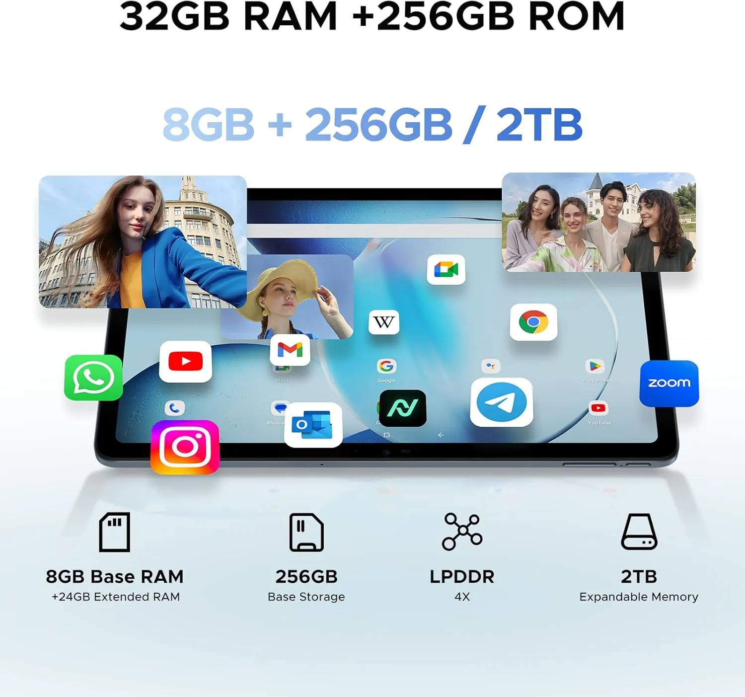 DOOGEE T36 12 inch Tablet with Keyboard, Android 15 Tablet 32GB 256GB/2TB Expand Octa-Core Gaming Tablets,8800mAh,FHD  Touchscreen with sim Card Slot,WiFi 5,Dual Camera,BT5.0,Widevine L1,Black
