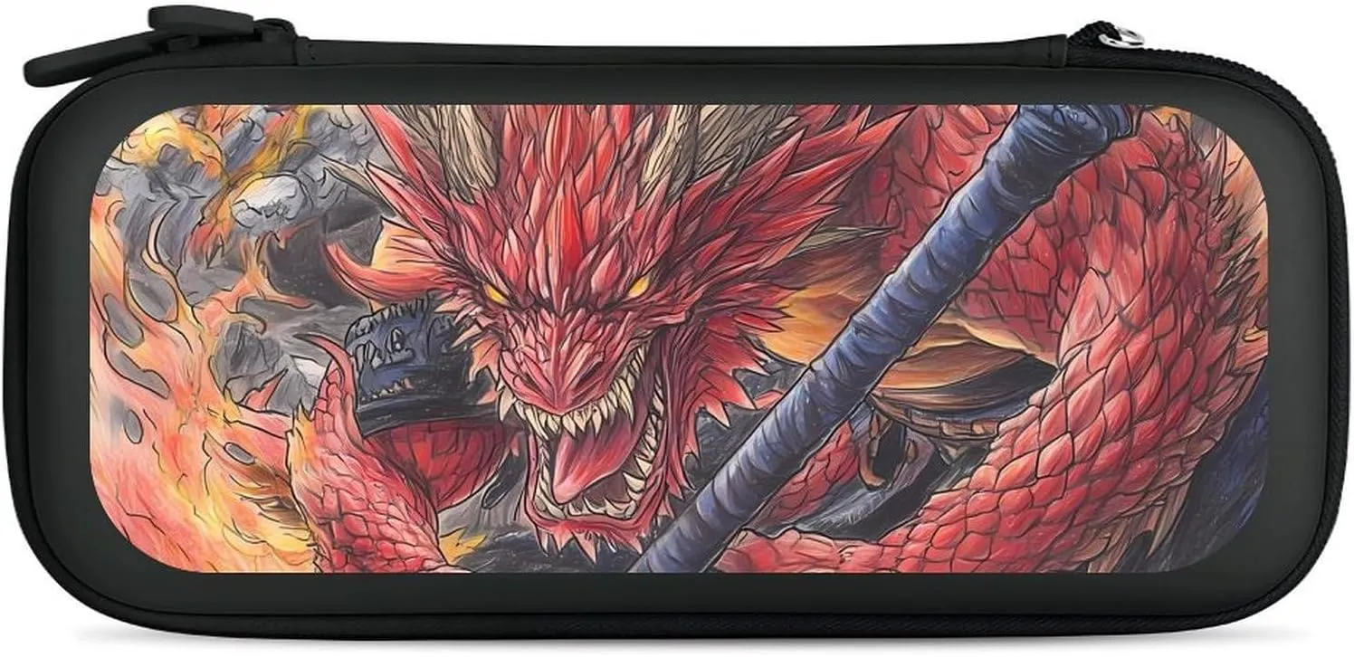 Dragon Jujutsu Warriors Compatible with Switch Carrying Case Hard Travel Game Bag Pouch with 15 Games Accessories