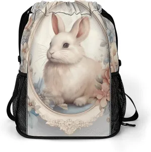 Drawstring Backpack for Men Women Rabbit in Frame Sport String Bag Beach Sack Bag Travel Gym Sackpack