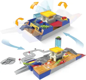 Driven by Battat - 80-Piece Race Track & Auto Shop Playset with Mini Cars - Kids Toys Collapsible Set with Elevator, Road Signs & Multiple Racing Routes - Interactive Vehicle Track System for Ages 3 