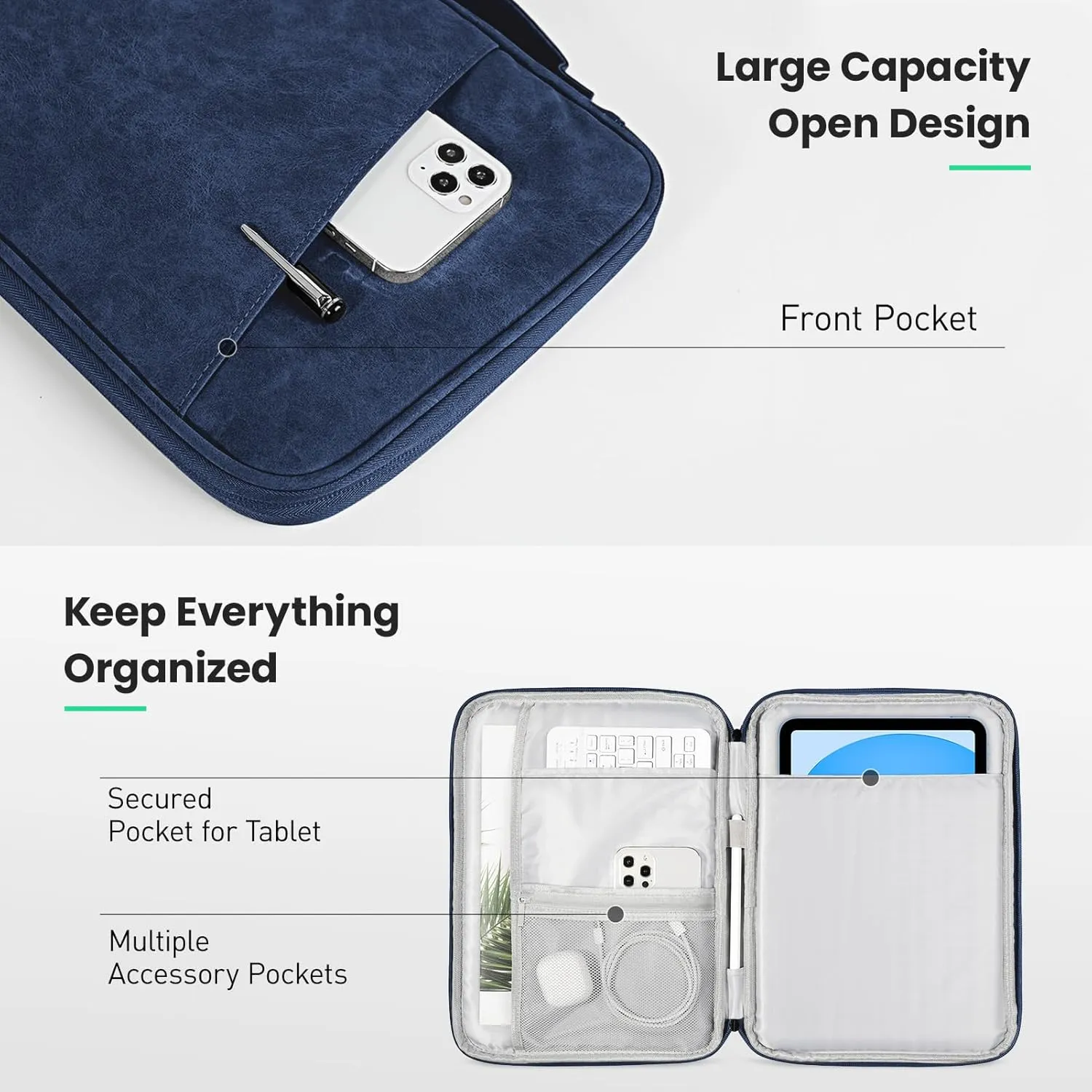 DTTO 9-11 Inch Tablet Sleeve Bag for iPad A16 11-in/Air 11-in M3 M2, iPad 10th Gen 10.9", iPad 9/8/7th Gen 10.2", iPad Air 5/4th Gen 10.9", iPad Pro 11, Galaxy Tab A9 , Waterproof Travel Bag, Navy
